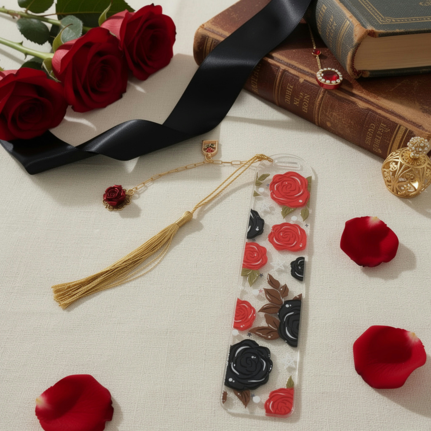 Dark Romance Bookmark. Gothic Rose Bookmark. Black & Red Rose Bookmark. Dark Romance Reader Bookmark. Gothic Romance Bookmark Dark Floral