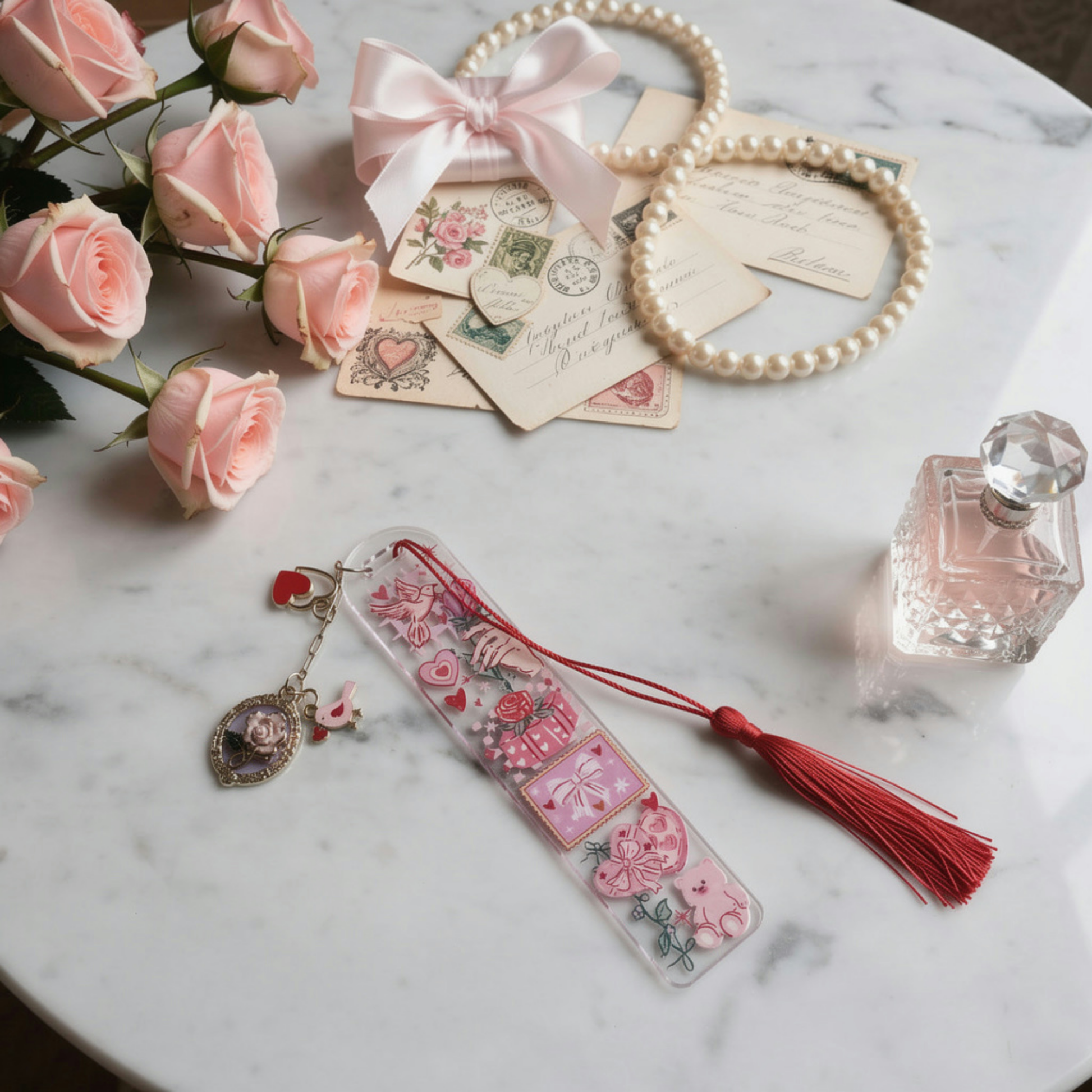 Romantic Bookmark. Valentine Bookmark with Charm. Love Letter Bookmark Love Themed Bookmark Romantic Bookmark for Readers Pink Love Bookmark