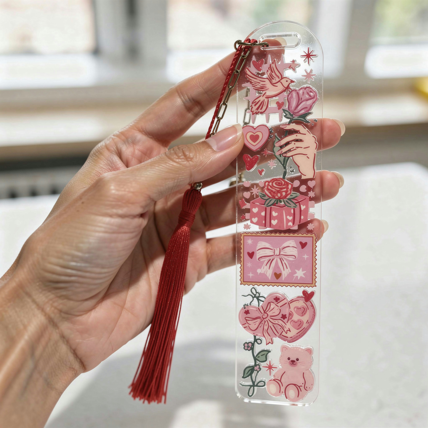 Romantic Bookmark. Valentine Bookmark with Charm. Love Letter Bookmark Love Themed Bookmark Romantic Bookmark for Readers Pink Love Bookmark