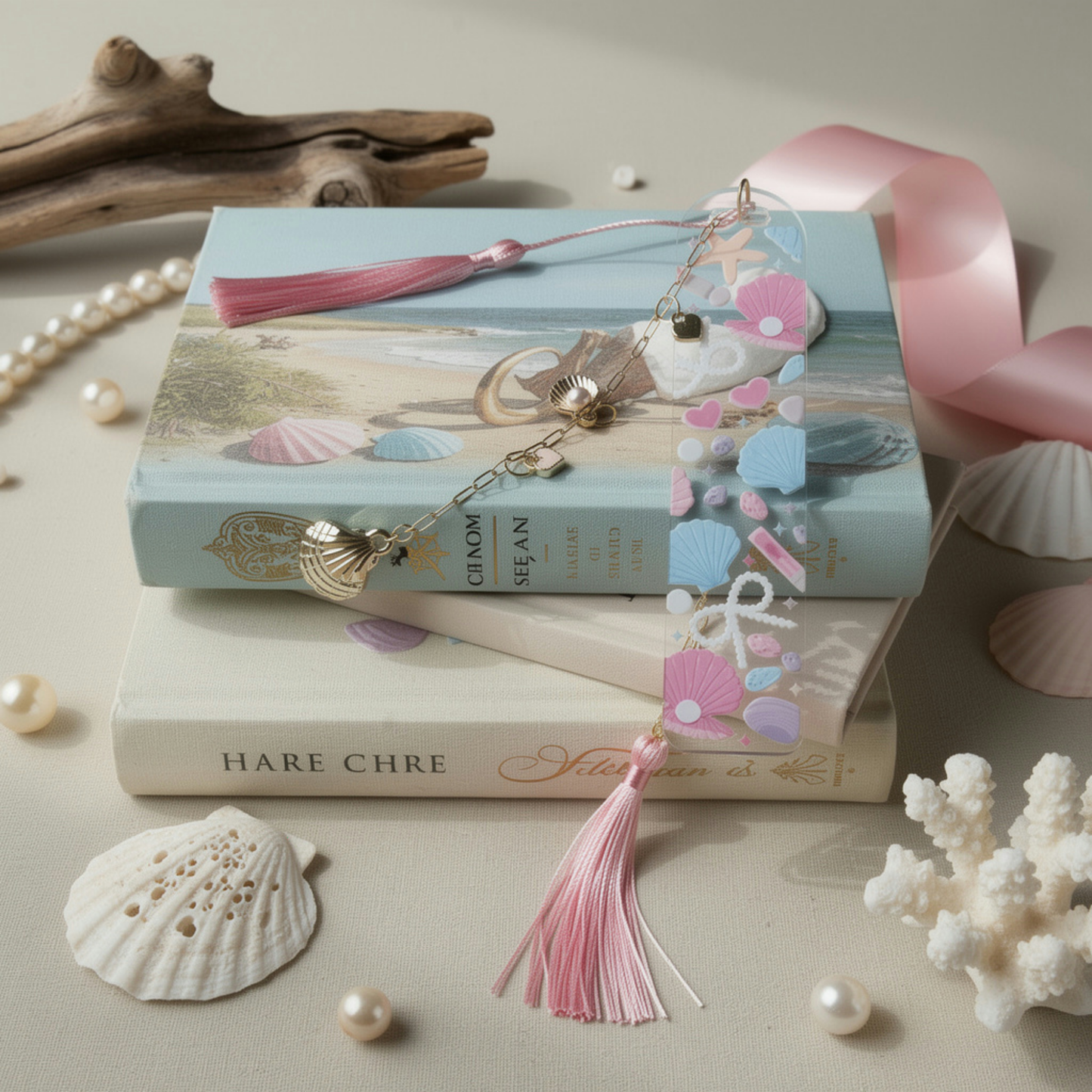 Ocean Seashell Bookmark. Coastal Seashell Bookmark. Seashells and Pearls Bookmark. Beach Lover Bookmark. Beach Bookmark. Shell Bookmark