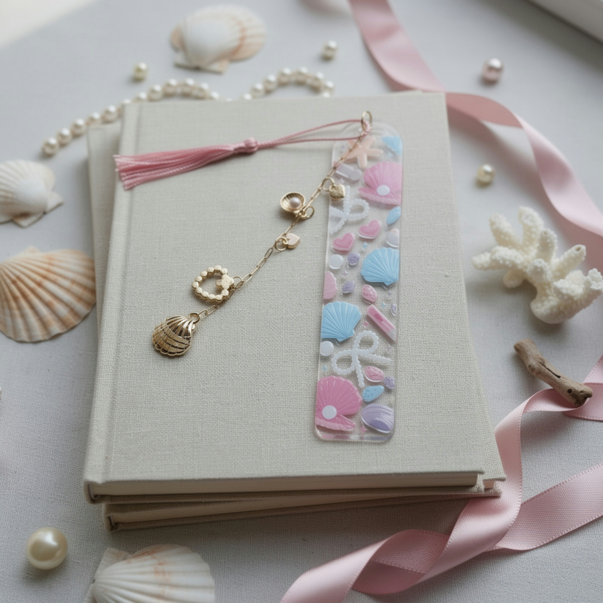Ocean Seashell Bookmark. Coastal Seashell Bookmark. Seashells and Pearls Bookmark. Beach Lover Bookmark. Beach Bookmark. Shell Bookmark