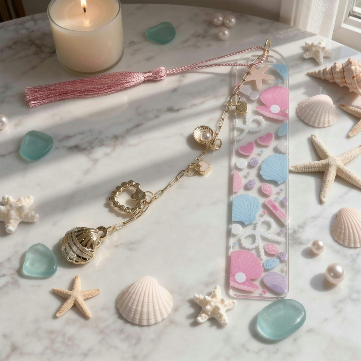 Ocean Seashell Bookmark. Coastal Seashell Bookmark. Seashells and Pearls Bookmark. Beach Lover Bookmark. Beach Bookmark. Shell Bookmark