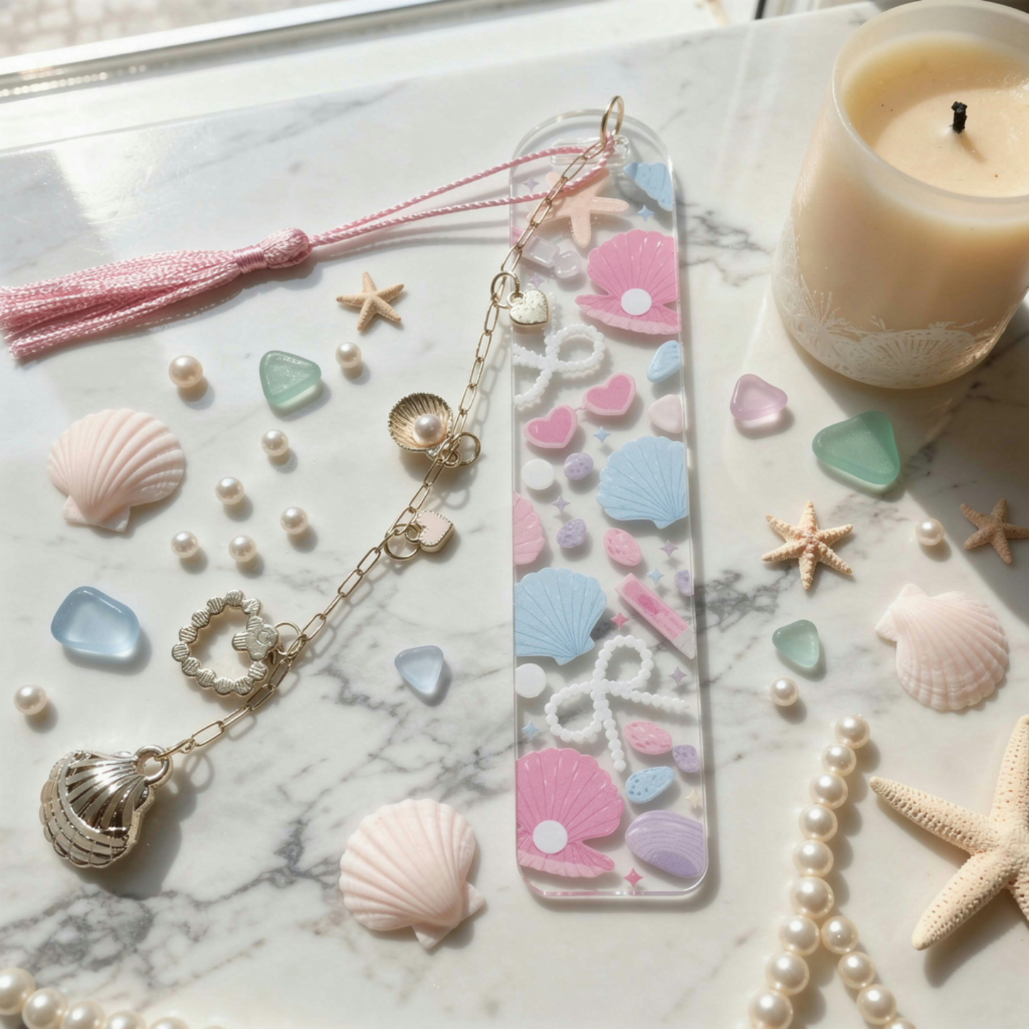 Ocean Seashell Bookmark. Coastal Seashell Bookmark. Seashells and Pearls Bookmark. Beach Lover Bookmark. Beach Bookmark. Shell Bookmark