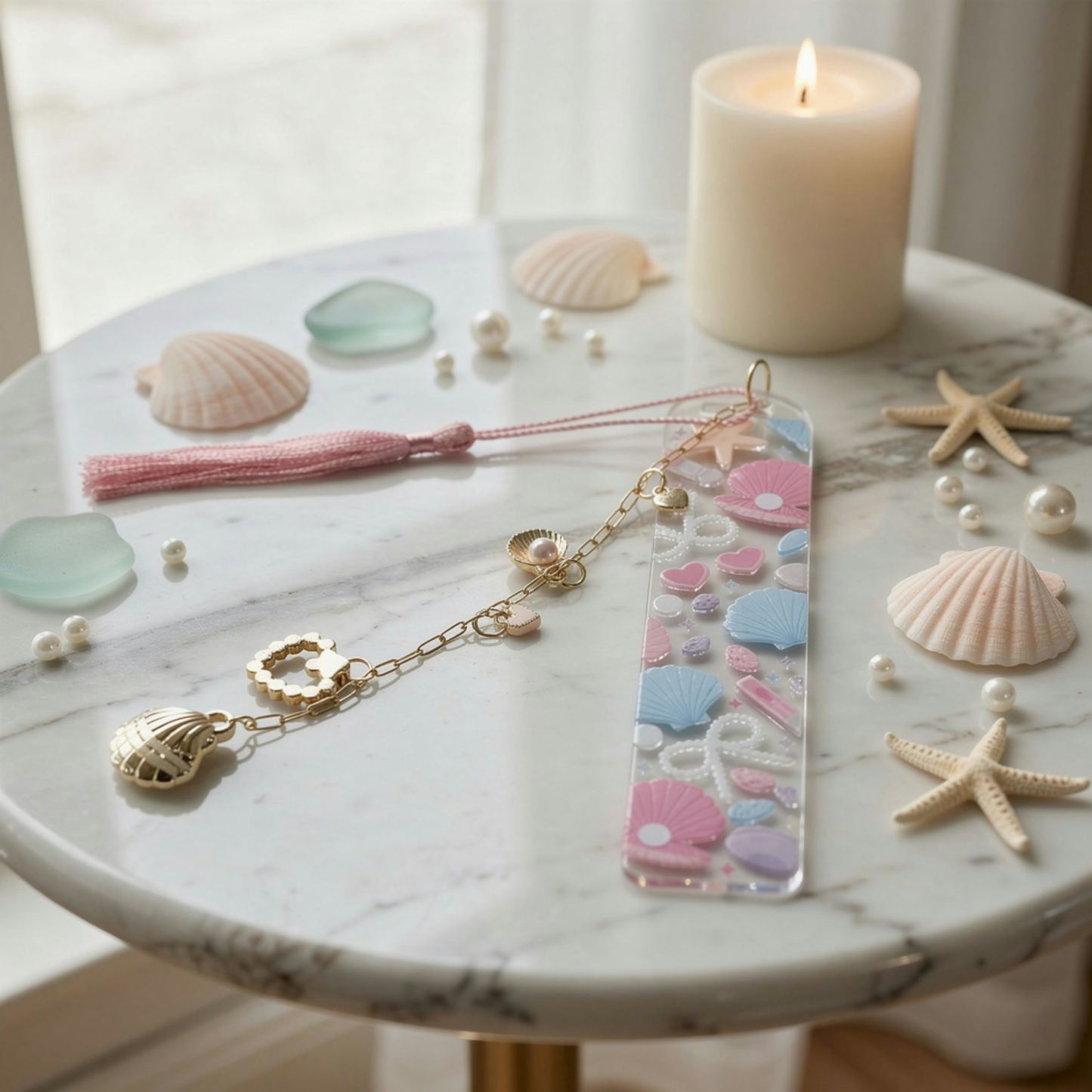 Ocean Seashell Bookmark. Coastal Seashell Bookmark. Seashells and Pearls Bookmark. Beach Lover Bookmark. Beach Bookmark. Shell Bookmark