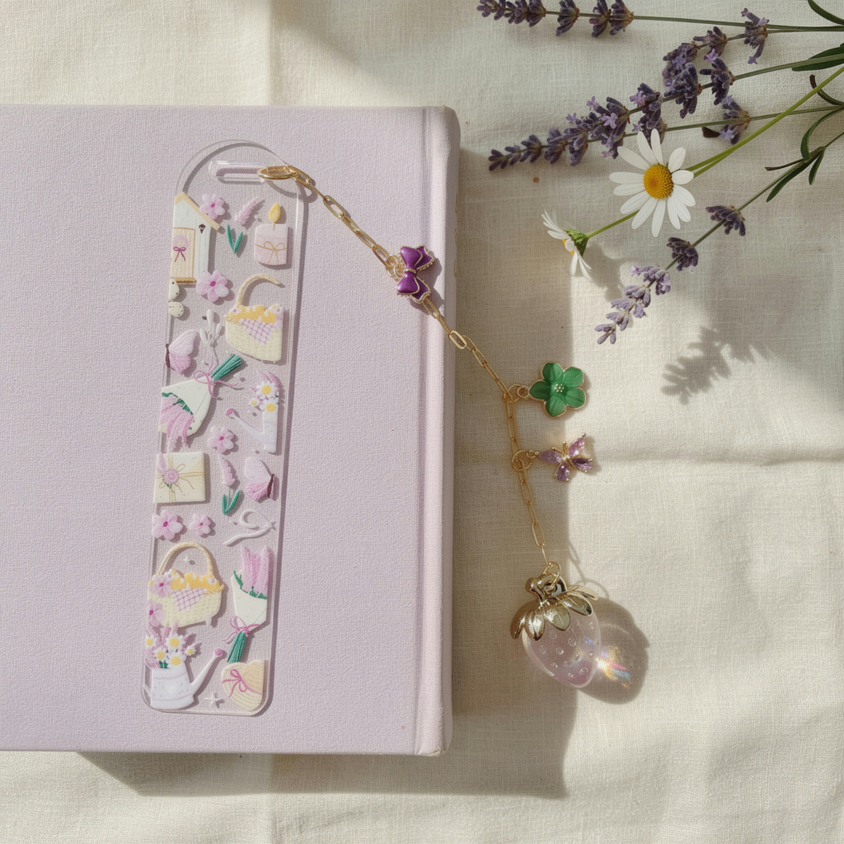 Garden Floral Bookmark with Charms . Garden Lover Bookmark . Garden Lover Gift