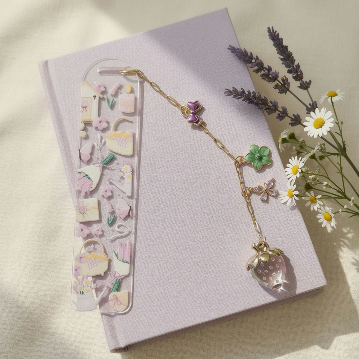 Garden Floral Bookmark with Charms . Garden Lover Bookmark . Garden Lover Gift