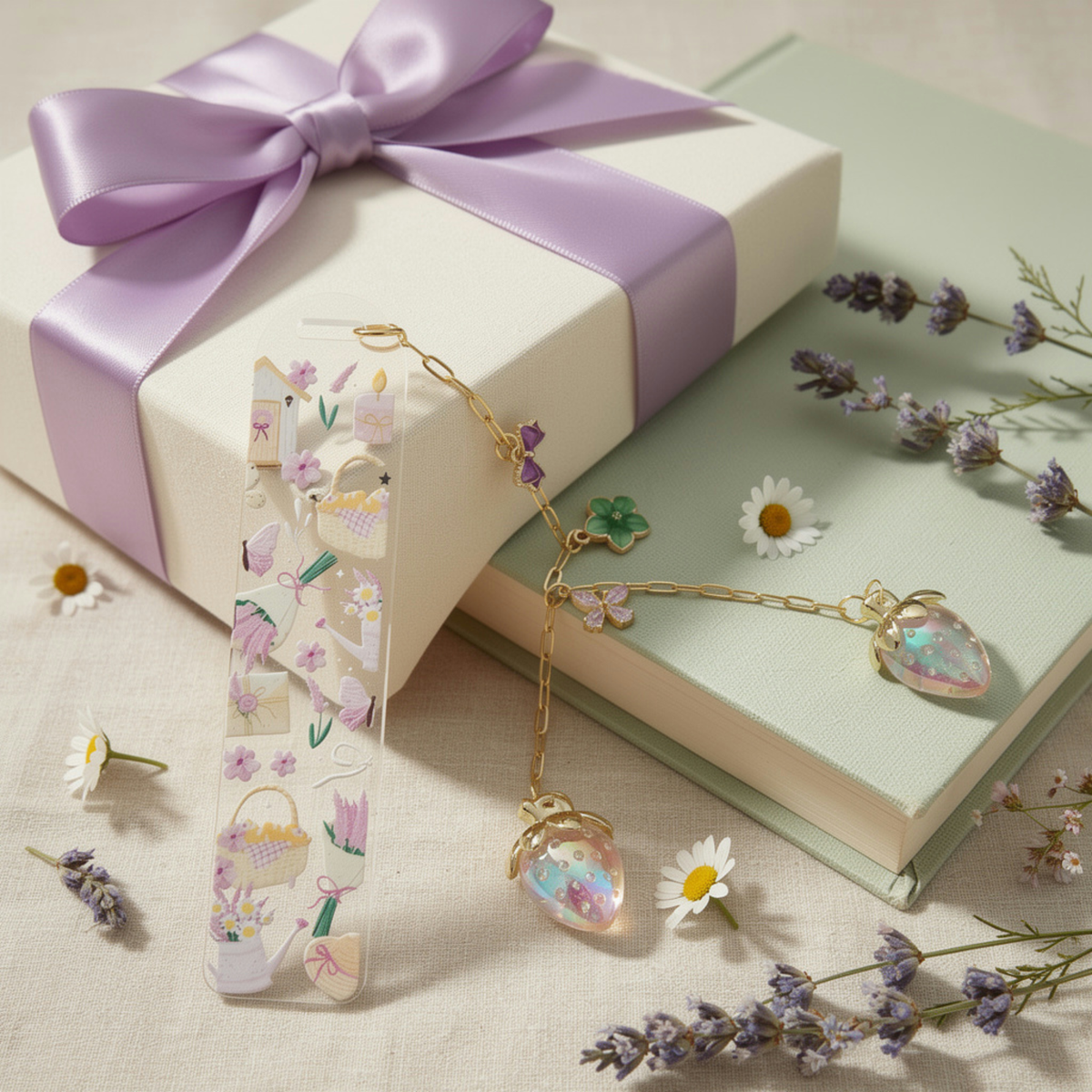Garden Floral Bookmark with Charms . Garden Lover Bookmark . Garden Lover Gift