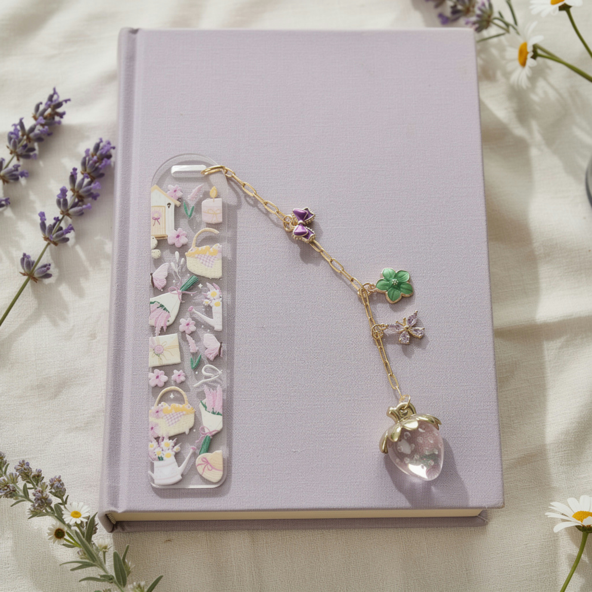 Garden Floral Bookmark with Charms . Garden Lover Bookmark . Garden Lover Gift