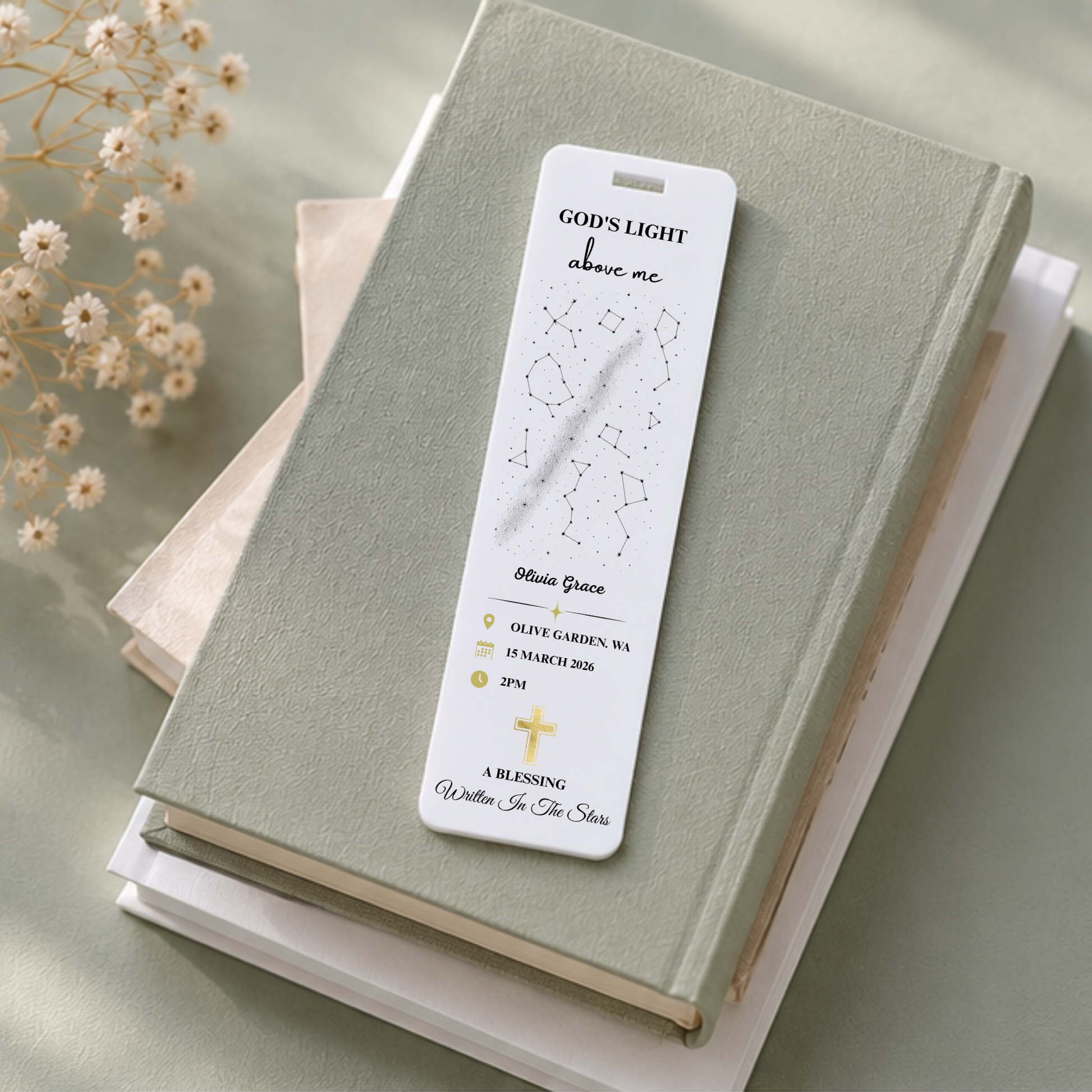 Baptism Star Alignment Bookmark. Custom Baptism Bookmark. Acrylic Bookmark, Personalised Baptism Gift
