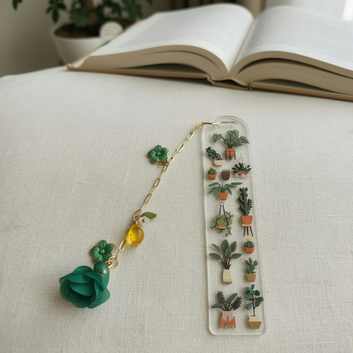 Succulents Bookmark with Charms . Plant Bookmark . Plant Lover Gift . Botanical Bookmark . Plant Lover Bookmark