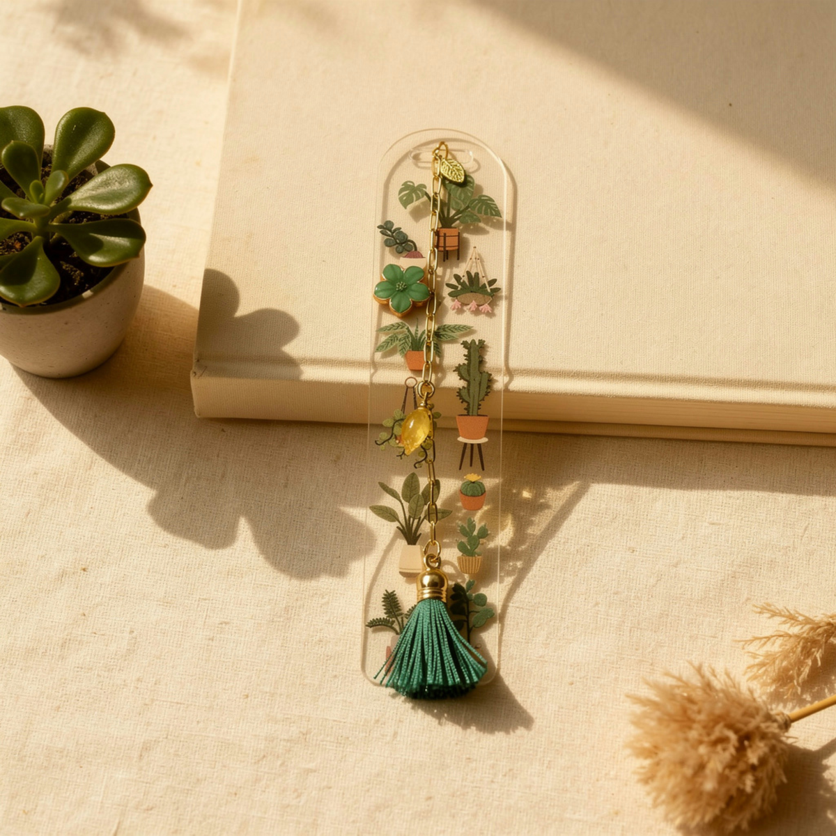 Succulents Bookmark with Charms . Plant Bookmark . Plant Lover Gift . Botanical Bookmark . Plant Lover Bookmark