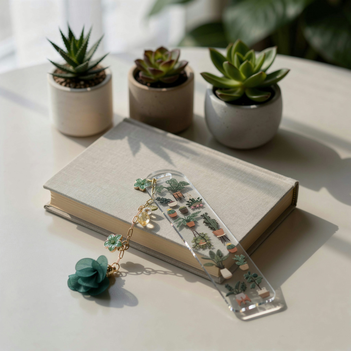 Succulents Bookmark with Charms . Plant Bookmark . Plant Lover Gift . Botanical Bookmark . Plant Lover Bookmark