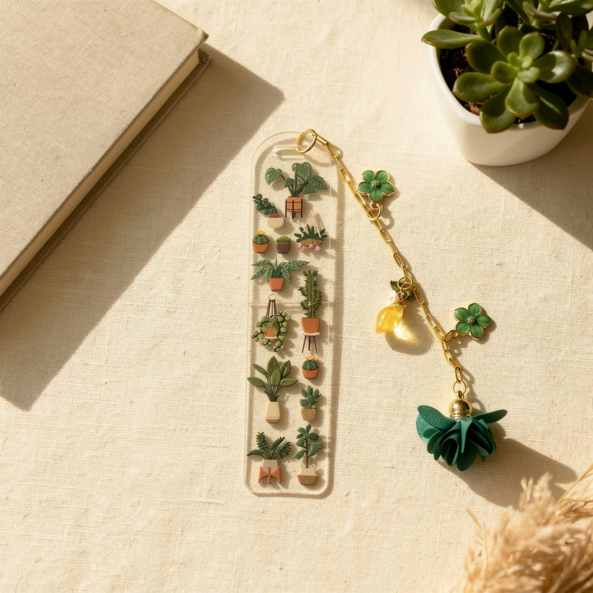 Succulents Bookmark with Charms . Plant Bookmark . Plant Lover Gift . Botanical Bookmark . Plant Lover Bookmark