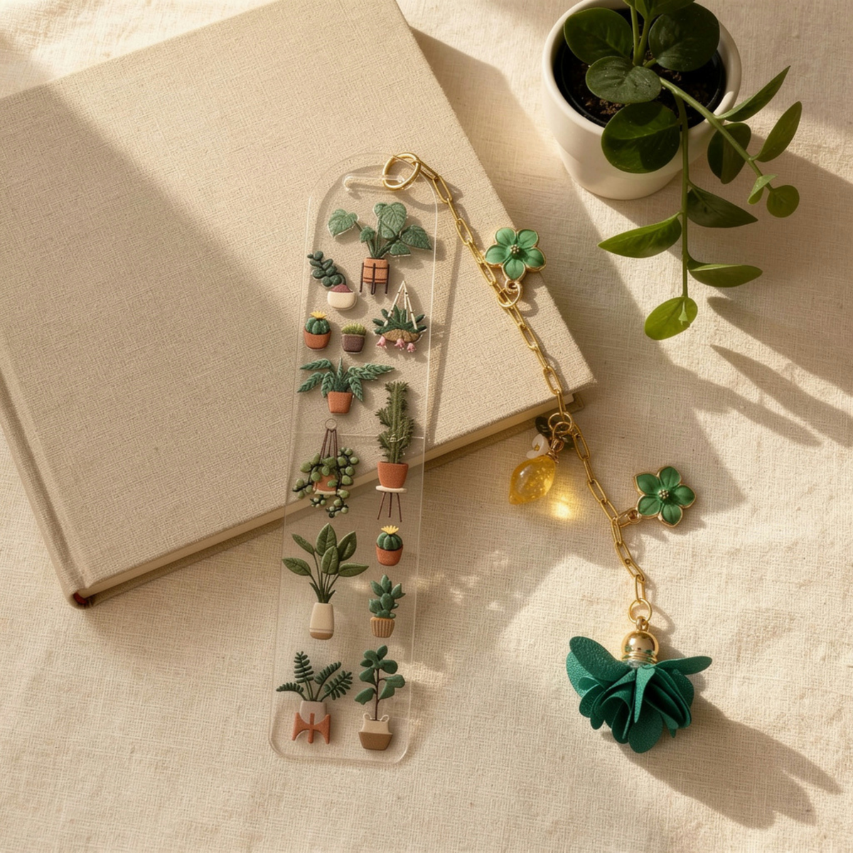 Succulents Bookmark with Charms . Plant Bookmark . Plant Lover Gift . Botanical Bookmark . Plant Lover Bookmark