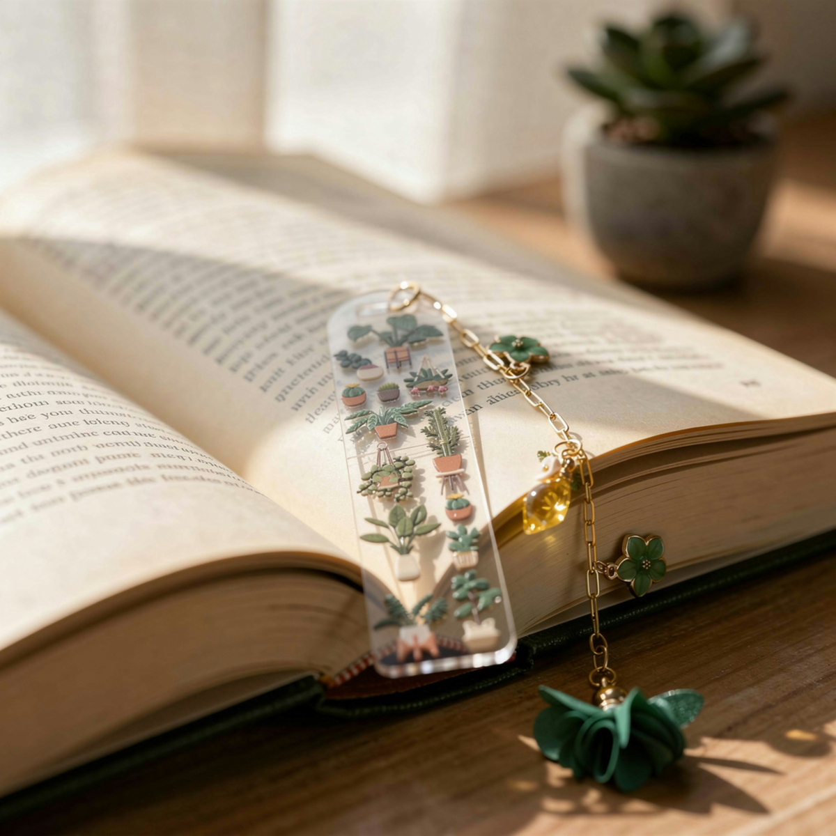 Succulents Bookmark with Charms . Plant Bookmark . Plant Lover Gift . Botanical Bookmark . Plant Lover Bookmark