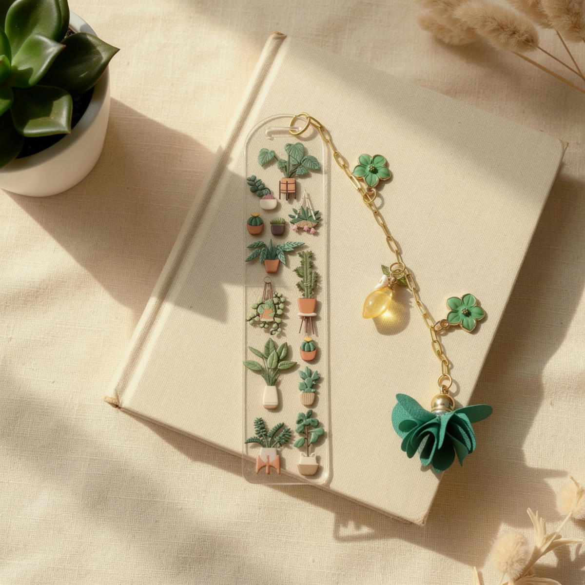 Succulents Bookmark with Charms . Plant Bookmark . Plant Lover Gift . Botanical Bookmark . Plant Lover Bookmark