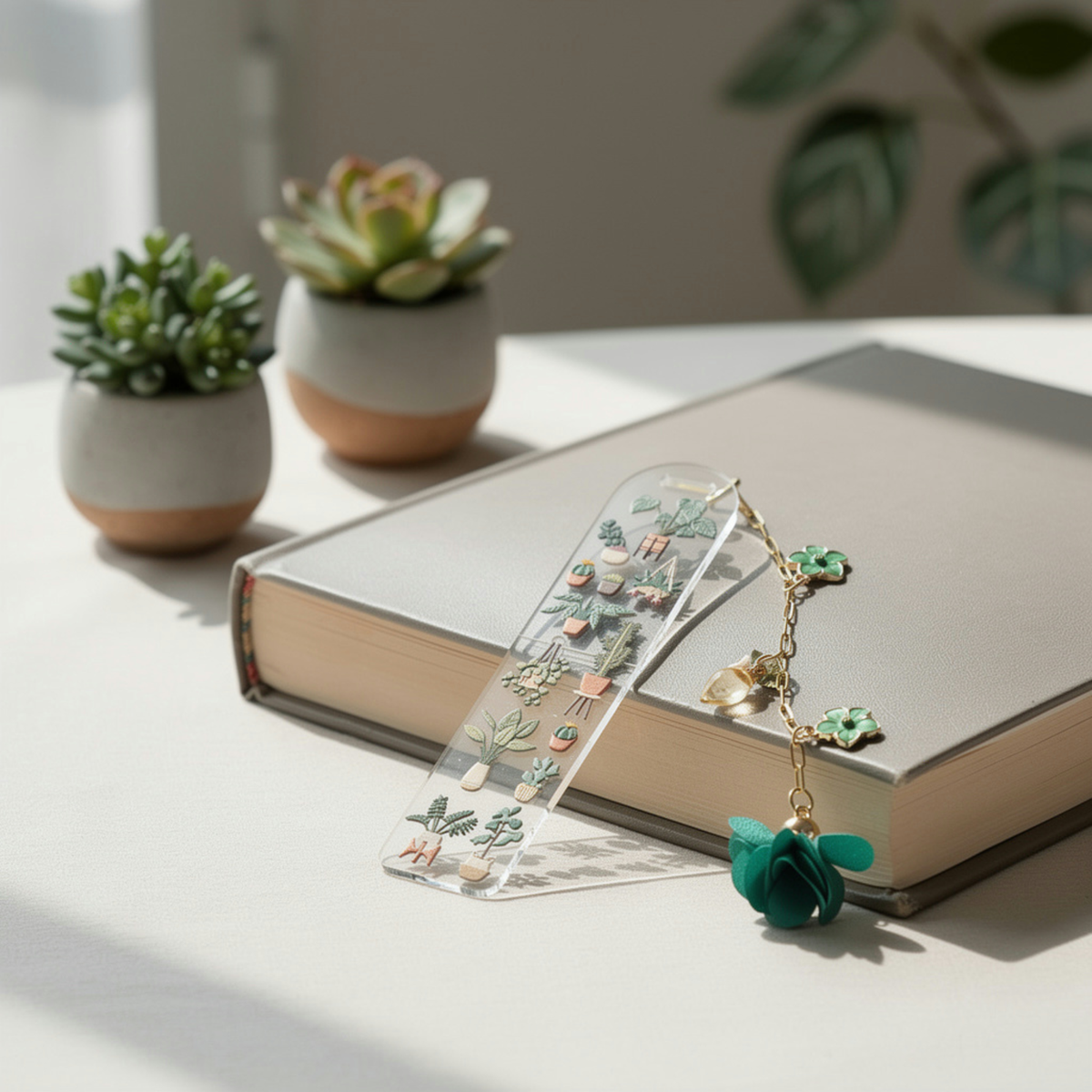 Succulents Bookmark with Charms . Plant Bookmark . Plant Lover Gift . Botanical Bookmark . Plant Lover Bookmark