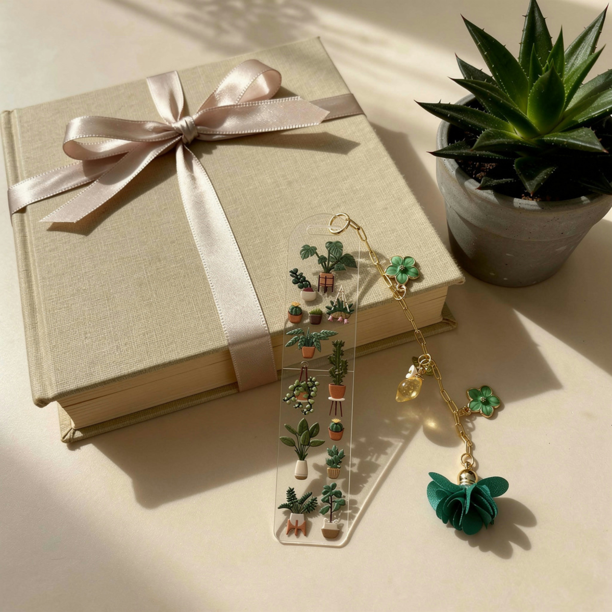 Succulents Bookmark with Charms . Plant Bookmark . Plant Lover Gift . Botanical Bookmark . Plant Lover Bookmark