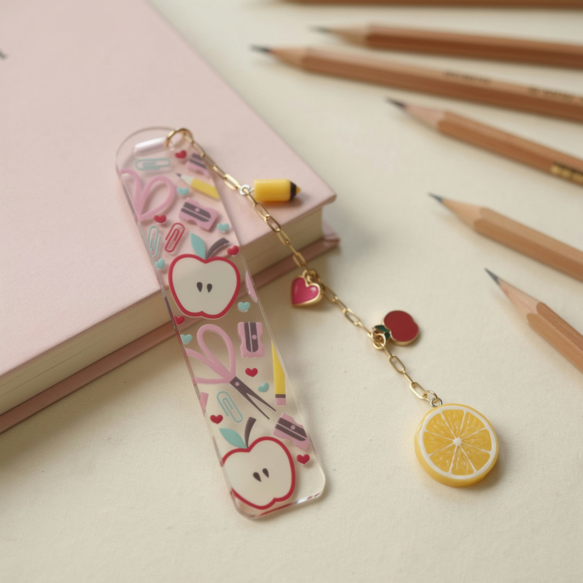 Teacher Bookmark with Charms, Cute Acrylic Bookmark, Teacher Appreciation Gift, Apple Bookmark, End of Year Teacher Gift, Christmas Present