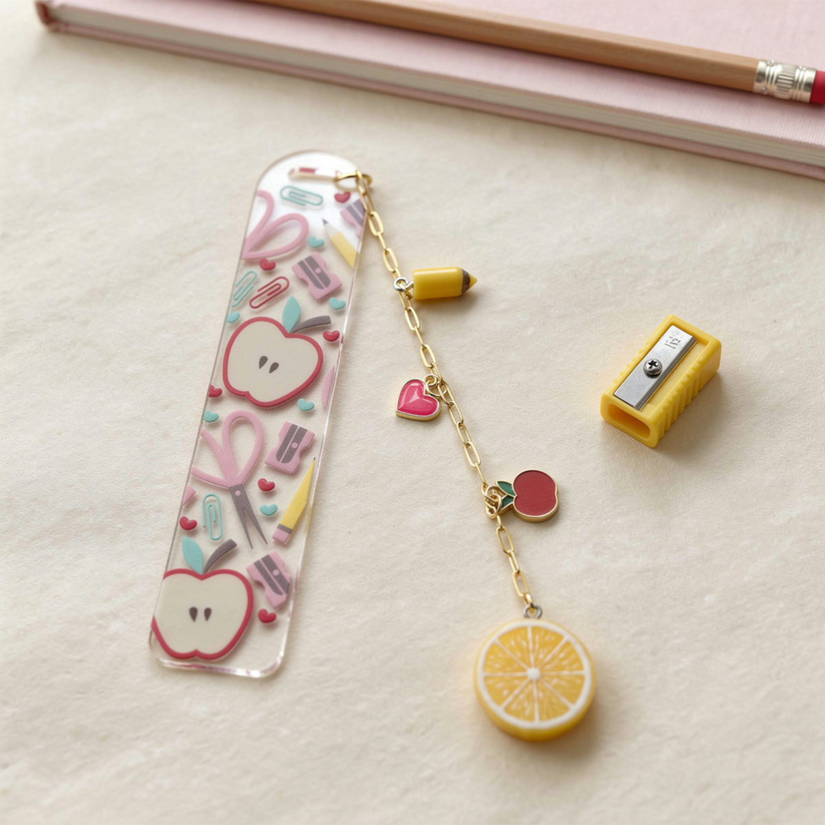 Teacher Bookmark with Charms, Cute Acrylic Bookmark, Teacher Appreciation Gift, Apple Bookmark, End of Year Teacher Gift, Christmas Present
