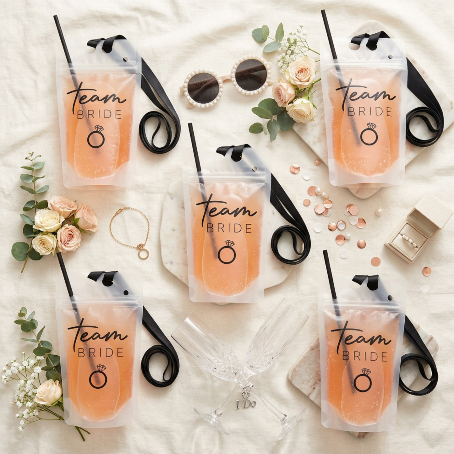 Team Bride drinks pouch with straw and lanyard Bridal shower drinks pouch hens party drinks pouch bachelorette party drinks pouch