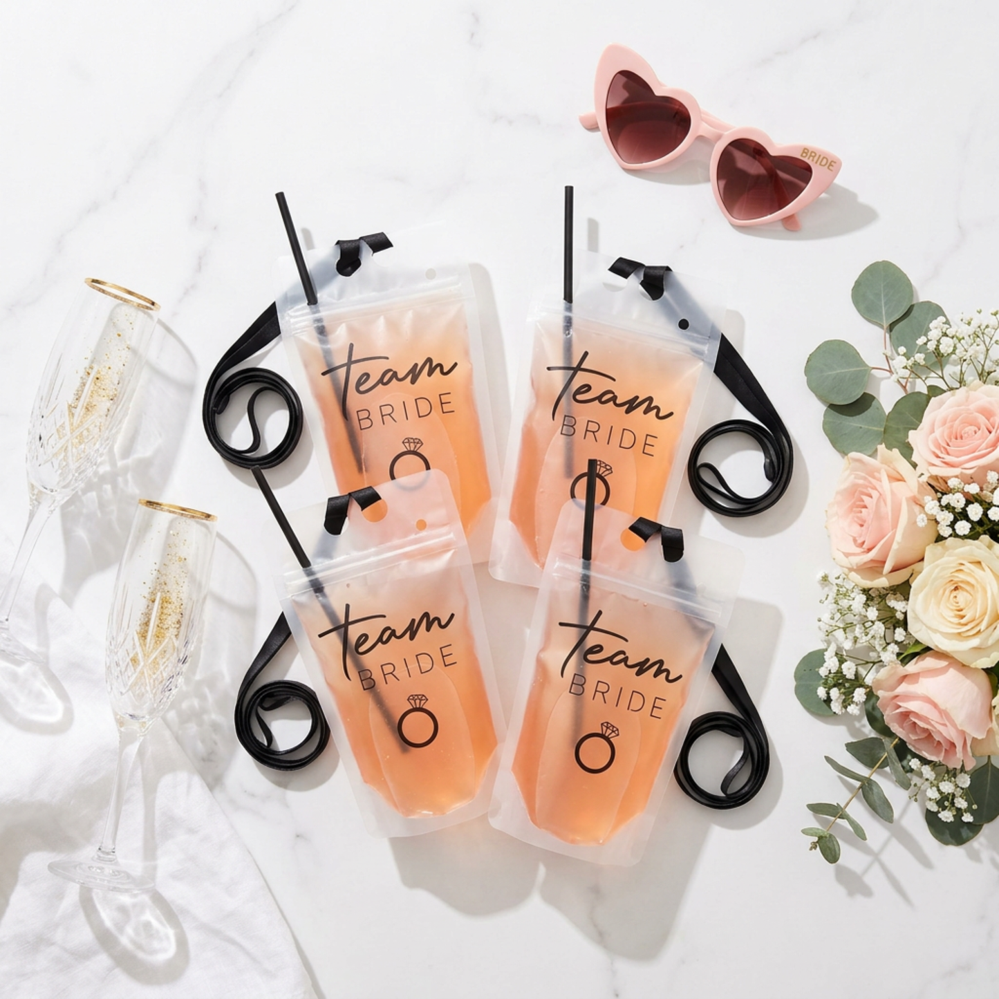 Team Bride drinks pouch with straw and lanyard Bridal shower drinks pouch hens party drinks pouch bachelorette party drinks pouch
