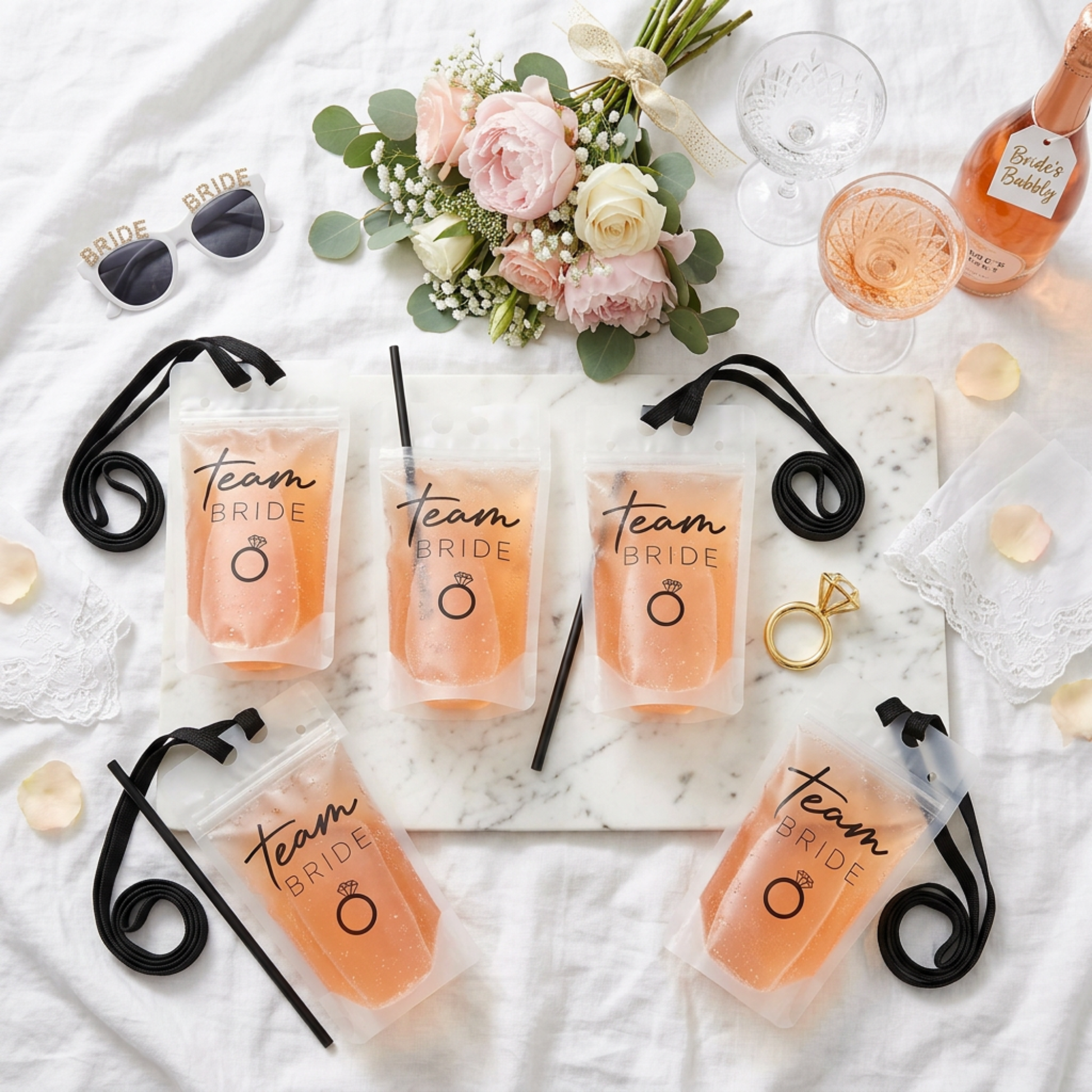 Team Bride drinks pouch with straw and lanyard Bridal shower drinks pouch hens party drinks pouch bachelorette party drinks pouch