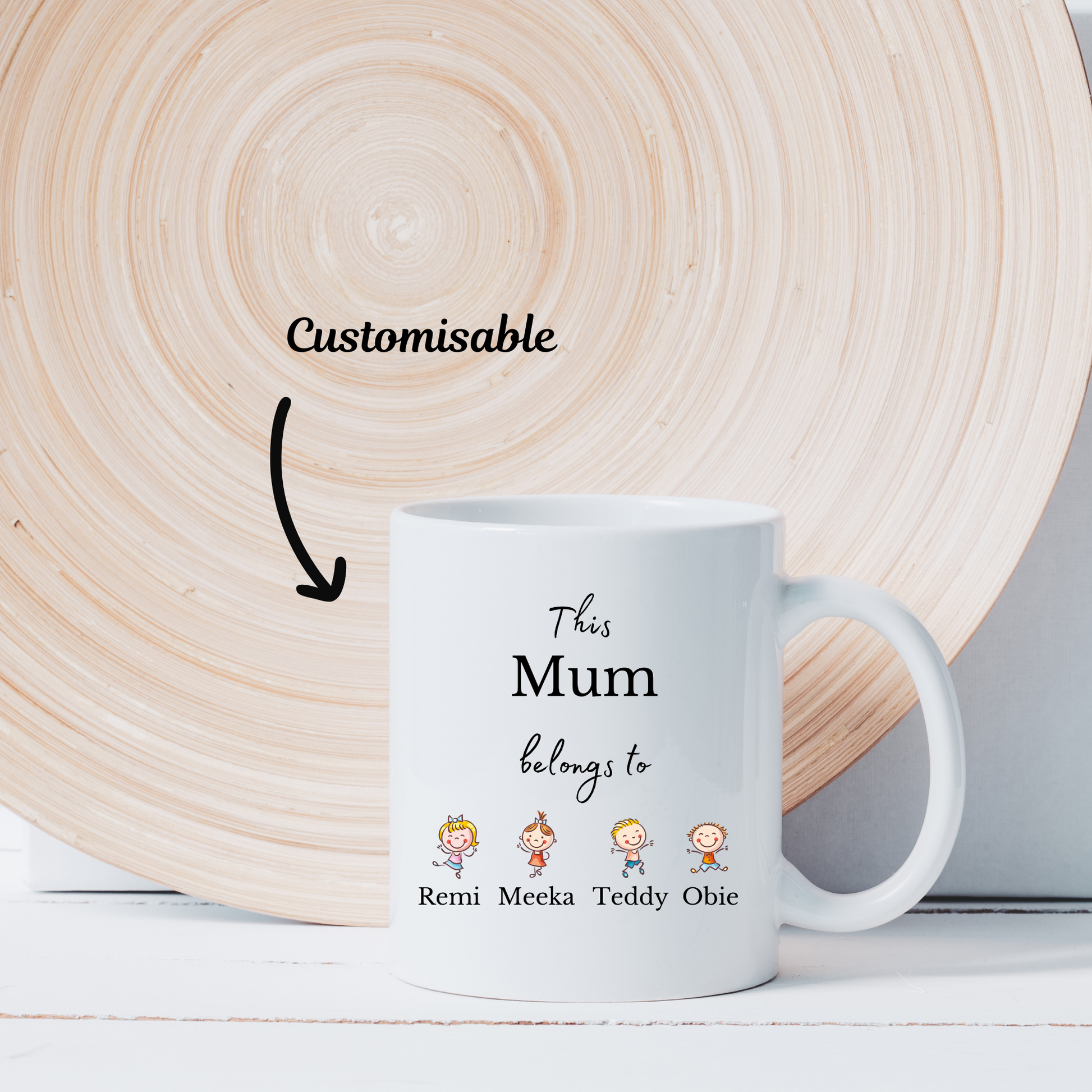 This Mummy Belongs To Personalised Mug – Gift for Mum with Kids Names, personalised Gift for Mum from the kids, This Mum belongs to Mug Gift