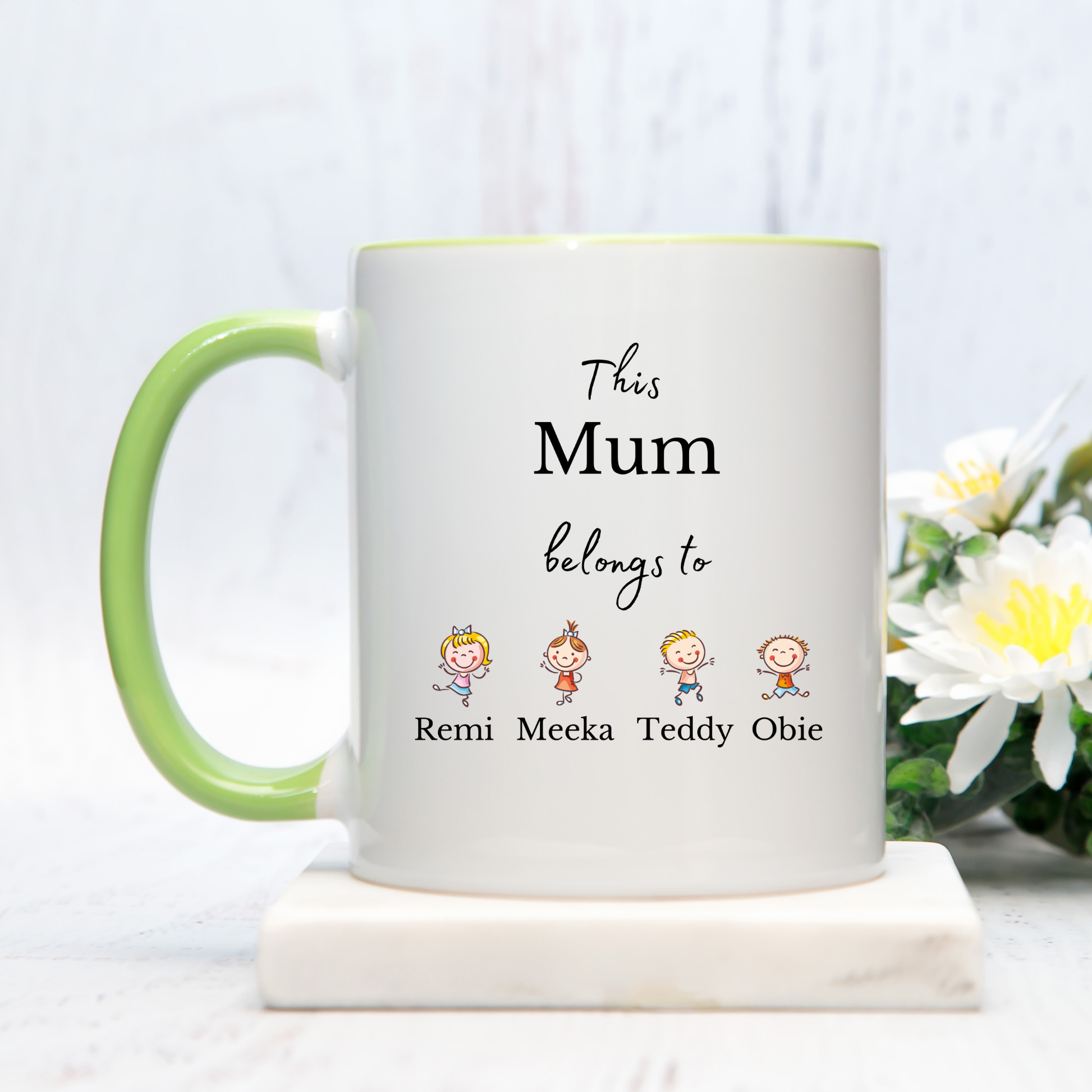 This Mummy Belongs To Personalised Mug – Gift for Mum with Kids Names, personalised Gift for Mum from the kids, This Mum belongs to Mug Gift