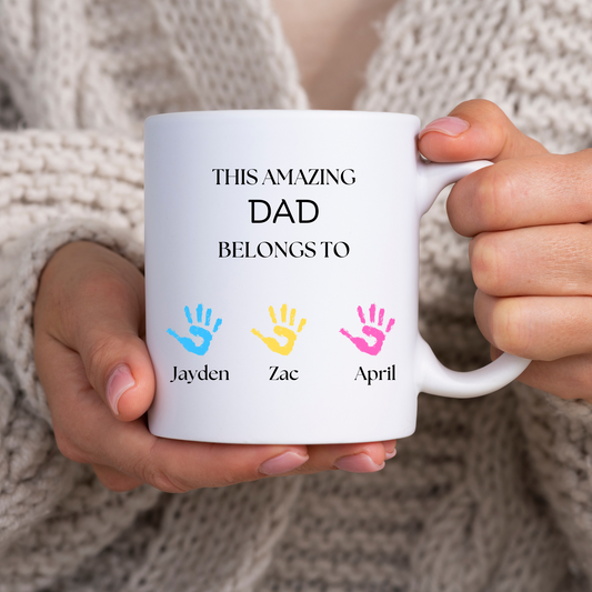 custom dad mug with kids hand print