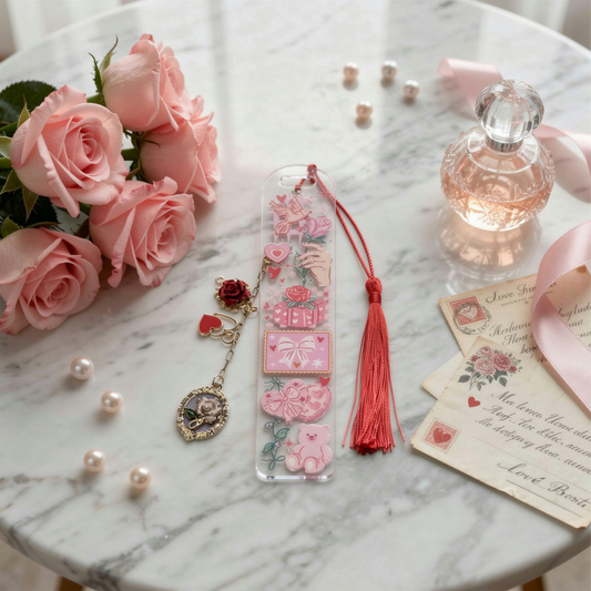 Romantic Bookmark. Valentine Bookmark with Charm. Love Letter Bookmark Love Themed Bookmark Romantic Bookmark for Readers Pink Love Bookmark