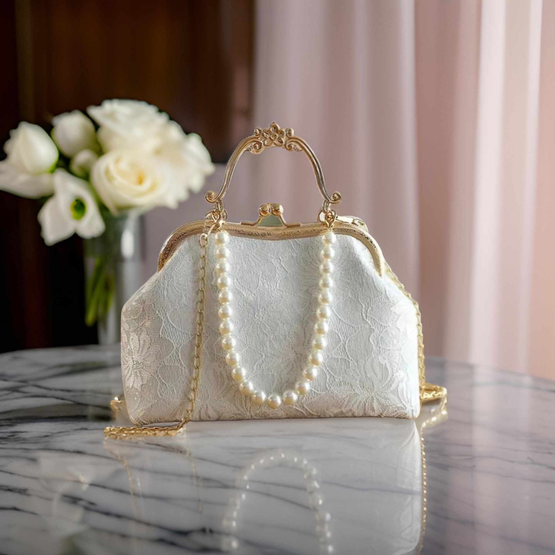 white wedding bag