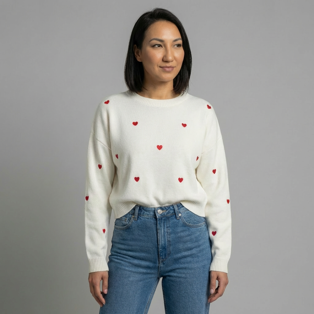 White Jumper with red hearts