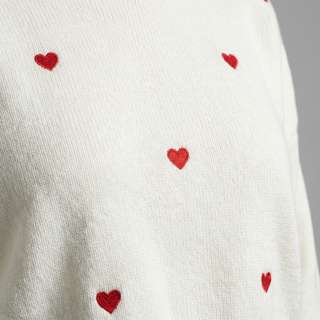 White Crop Jumper with Red Hearts