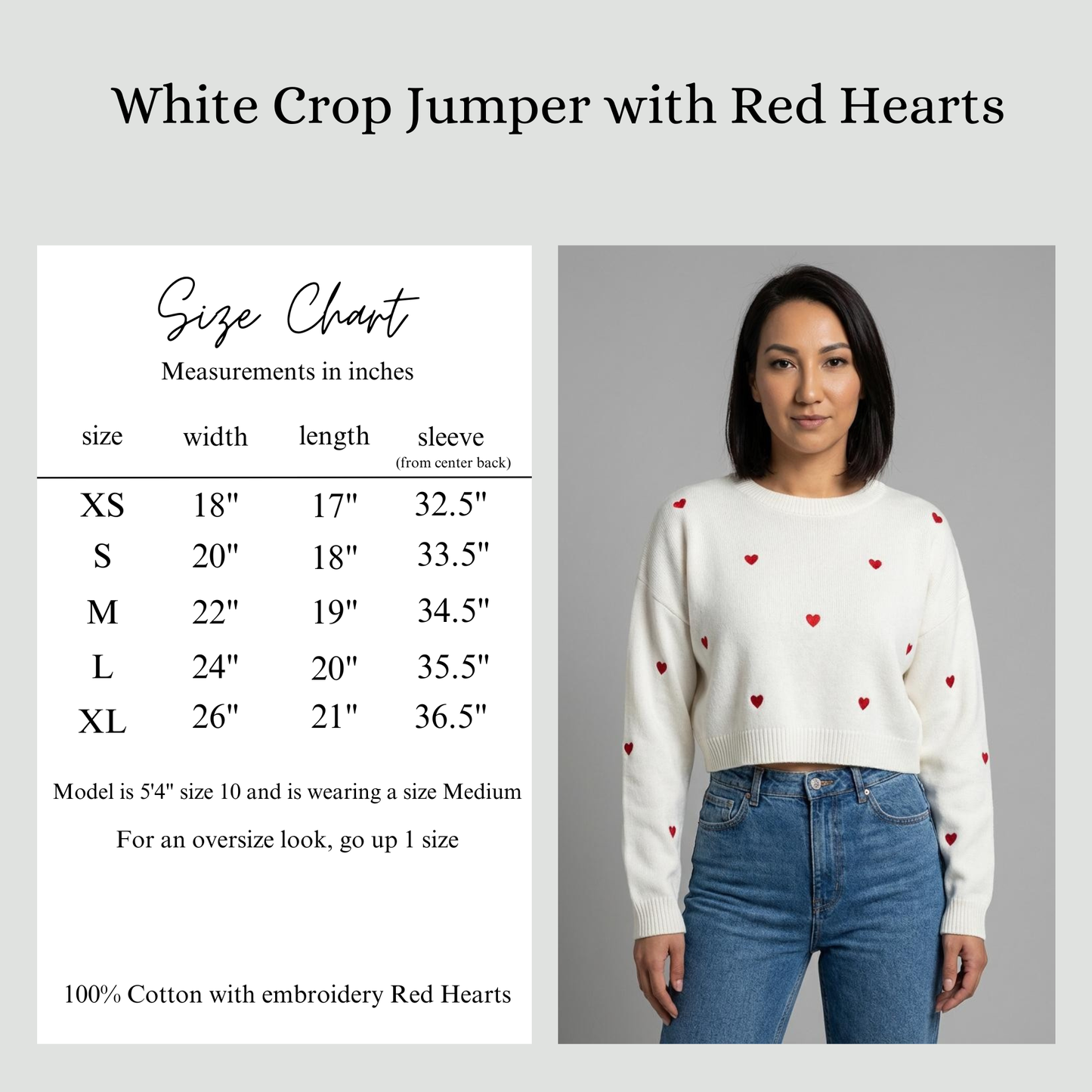 Size chart for white crop Jumper