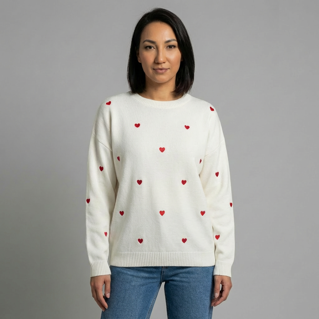 White Jumper with red hearts