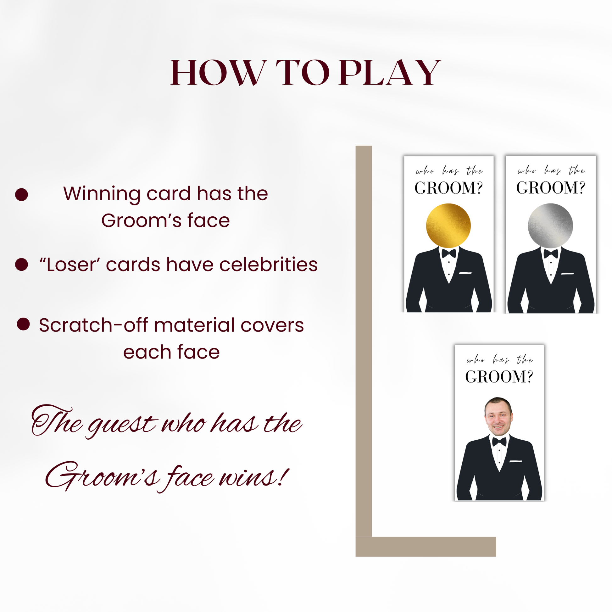 how to play Who has the Groom Scratch off game Bridal Shower Games