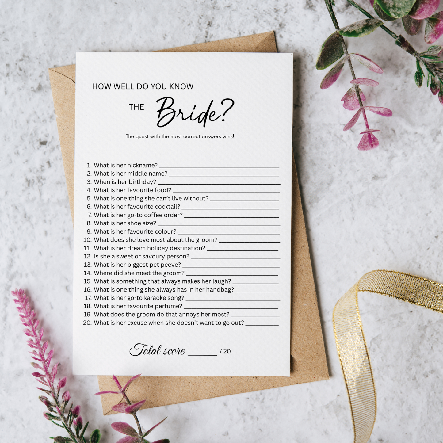 Who Knows the Bride Best How Well Do You Know the Bride Game Personalised Bridal Shower Hens Party Game Bride to Be Quiz Wedding Shower Activity