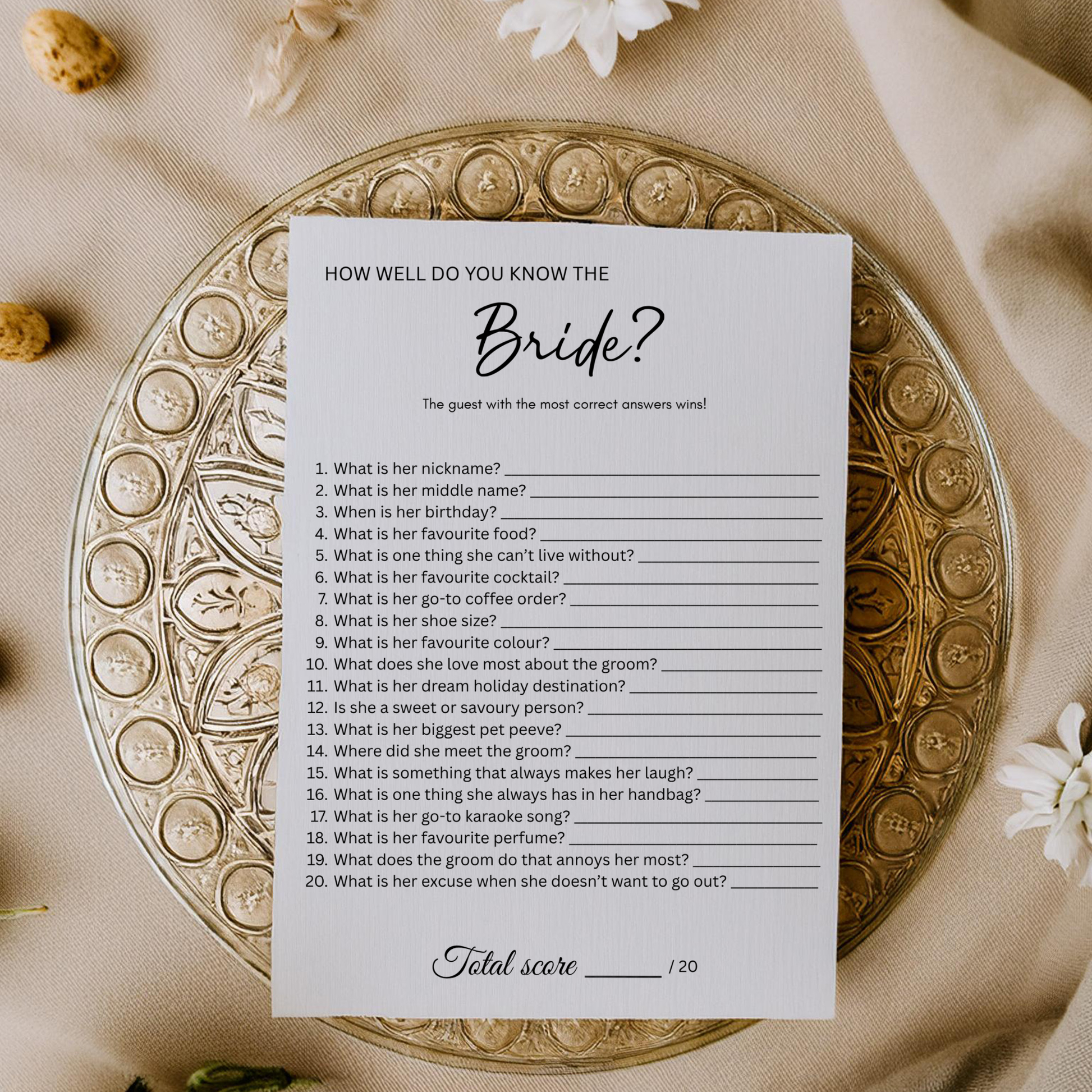 Who Knows the Bride Best How Well Do You Know the Bride Game Personalised Bridal Shower Hens Party Game Bride to Be Quiz Wedding Shower Activity