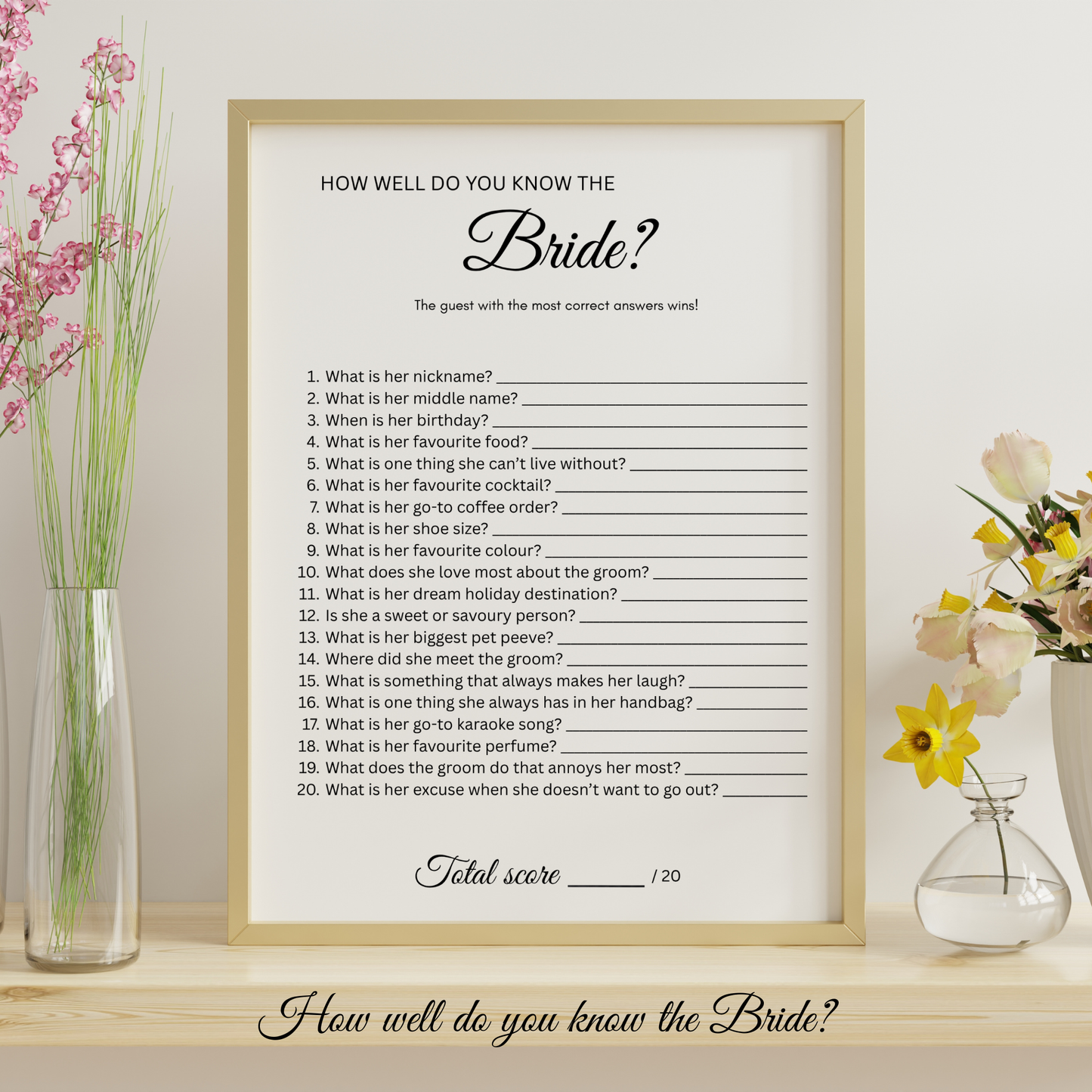 Who Knows the Bride Best How Well Do You Know the Bride Game Personalised Bridal Shower Hens Party Game Bride to Be Quiz Wedding Shower Activity