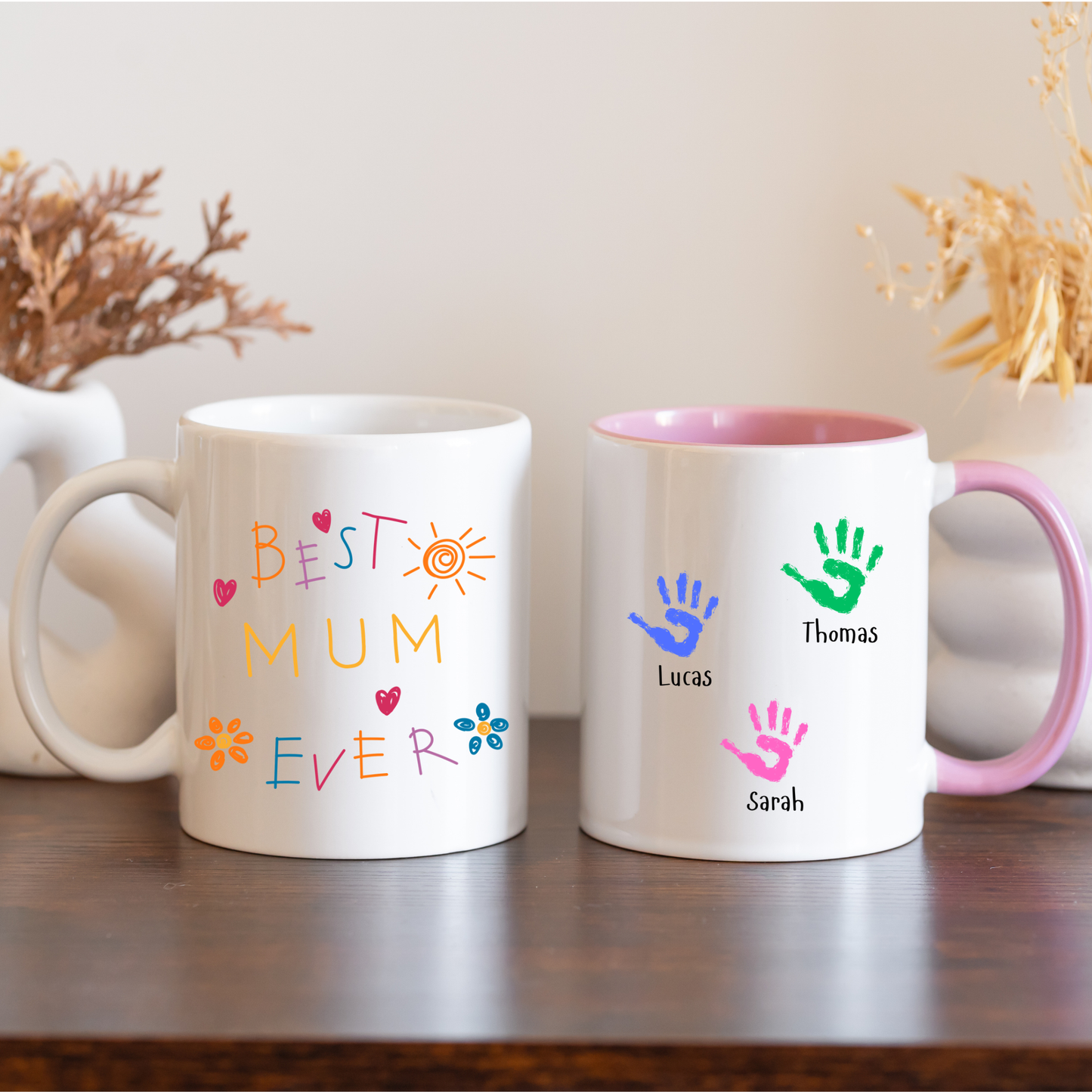 Best Mum Ever Mug • Personalised Kids Handprint Mug for Mum • Best Mum Ever Handprint Mug • Custom Handprint Mug for Mum with kids names