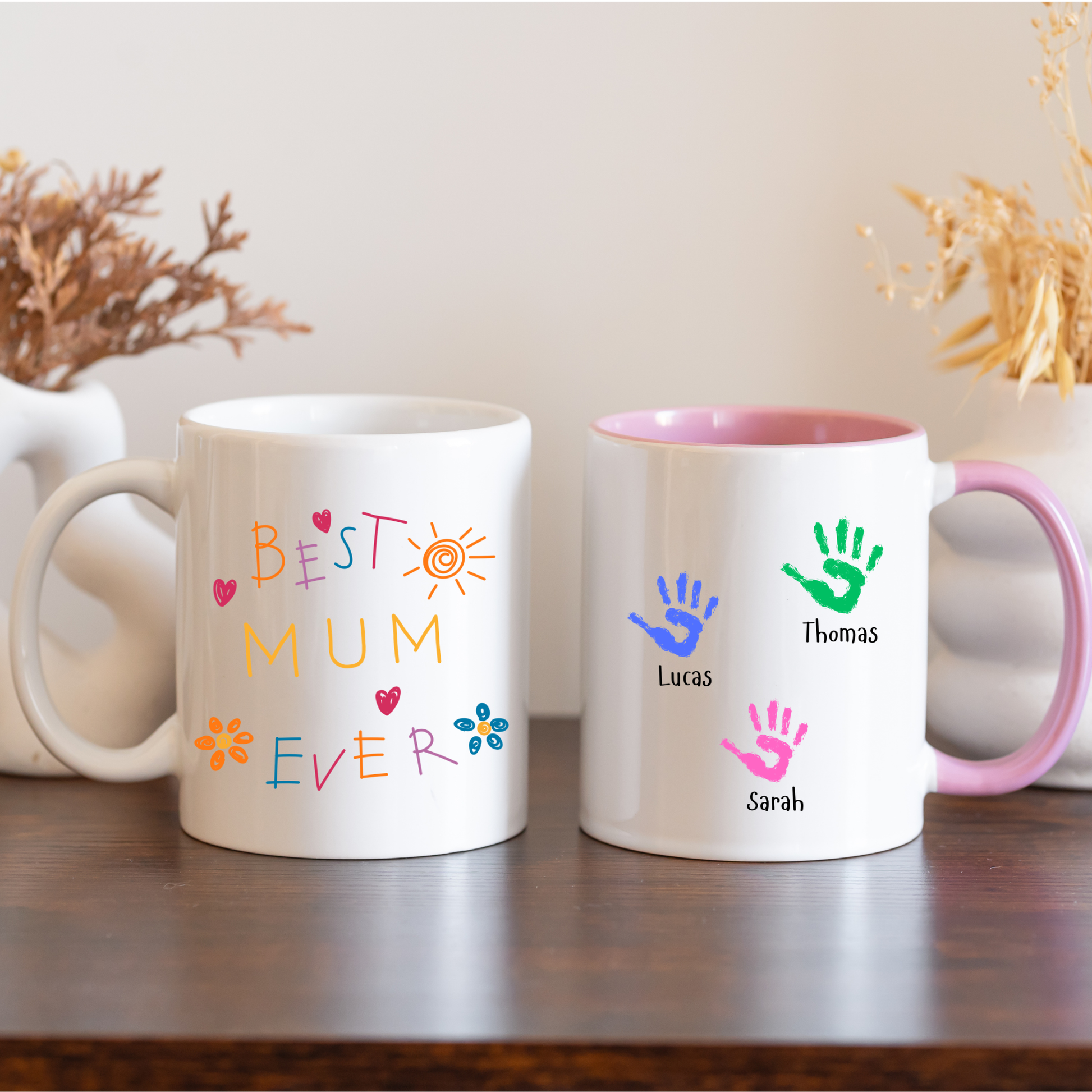 Best Mum Ever Mug • Personalised Kids Handprint Mug for Mum • Best Mum Ever Handprint Mug • Custom Handprint Mug for Mum with kids names