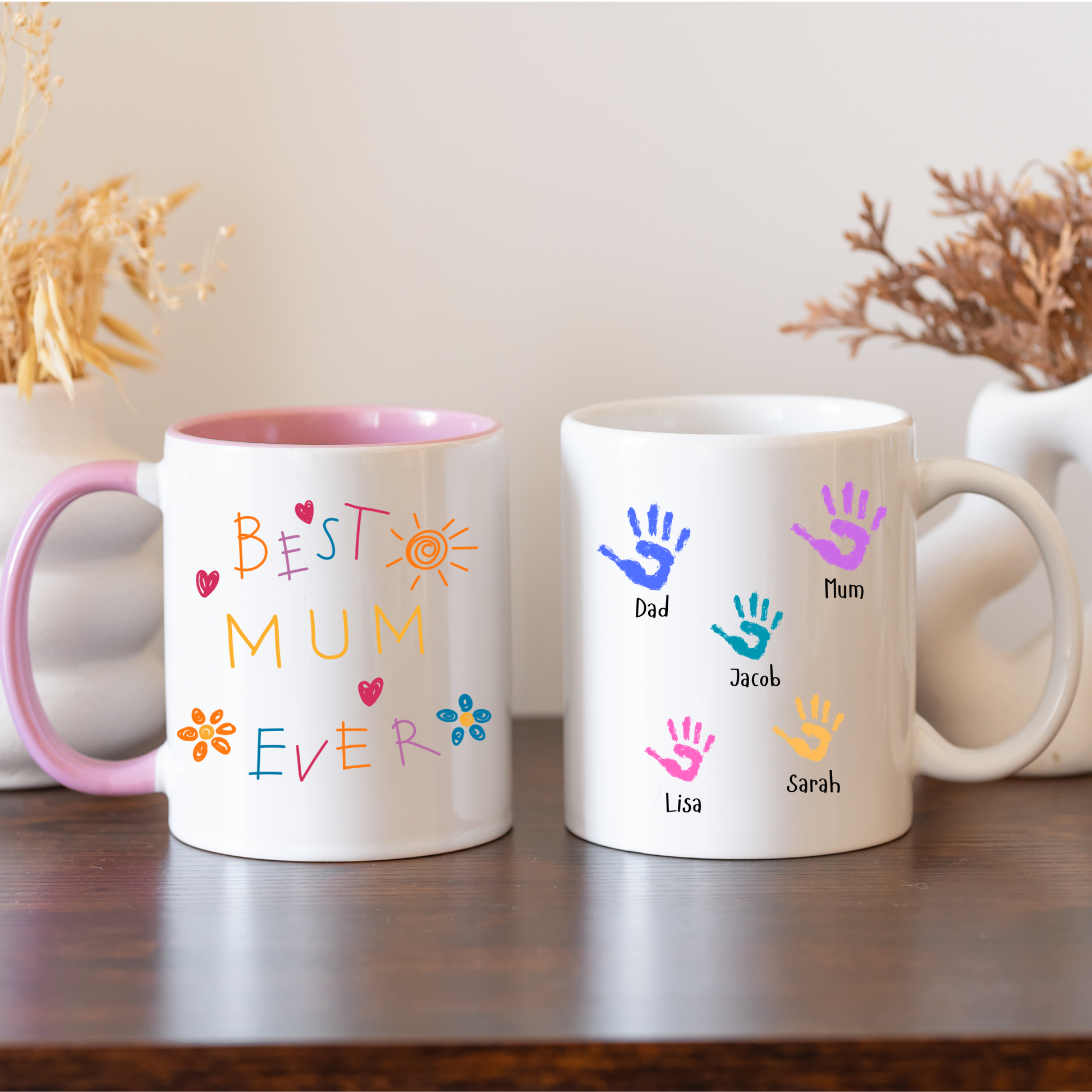 Best Mum Ever Mug • Personalised Kids Handprint Mug for Mum • Best Mum Ever Handprint Mug • Custom Handprint Mug for Mum with kids names