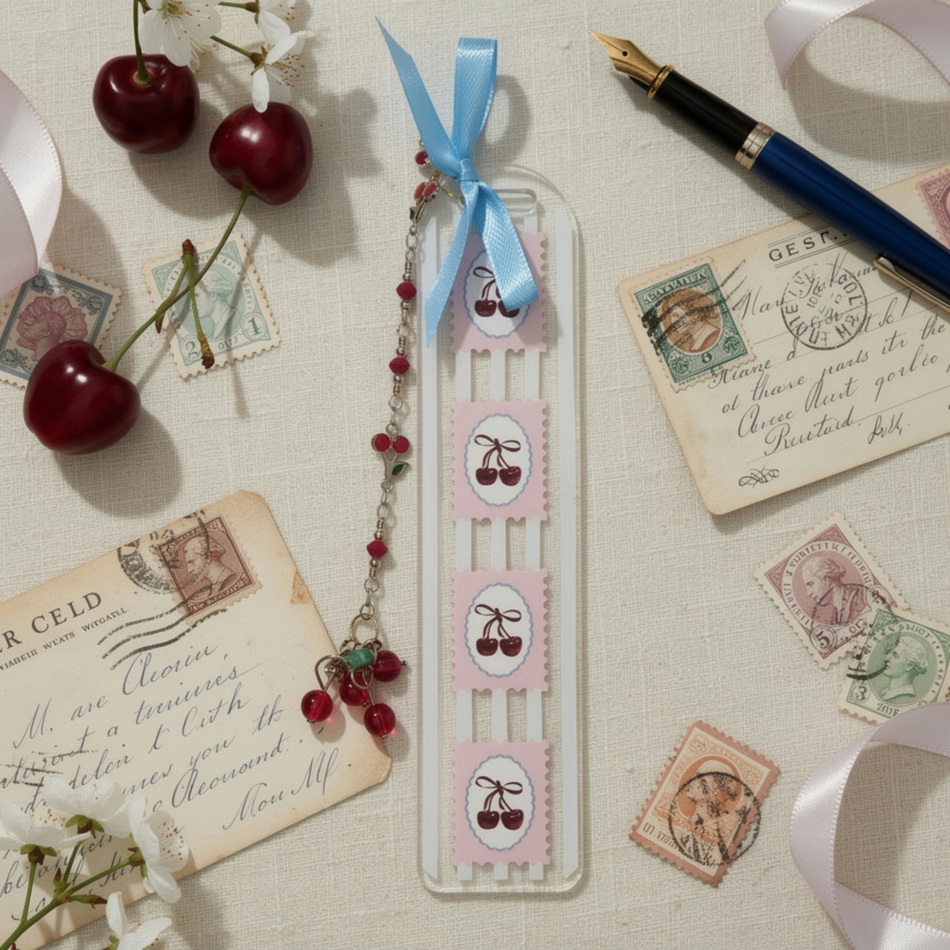 Cherries Bookmark. Cherry Bookmark. Cherry Lover Bookmark Gift. Cherry Lover Gift. Bookmark with Cherries and Charms