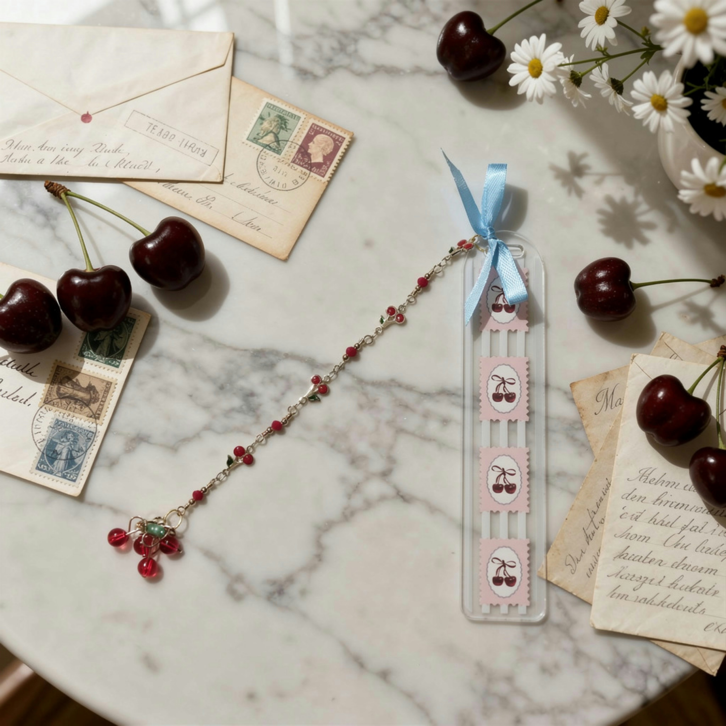 Cherries Bookmark. Cherry Bookmark. Cherry Lover Bookmark Gift. Cherry Lover Gift. Bookmark with Cherries and Charms