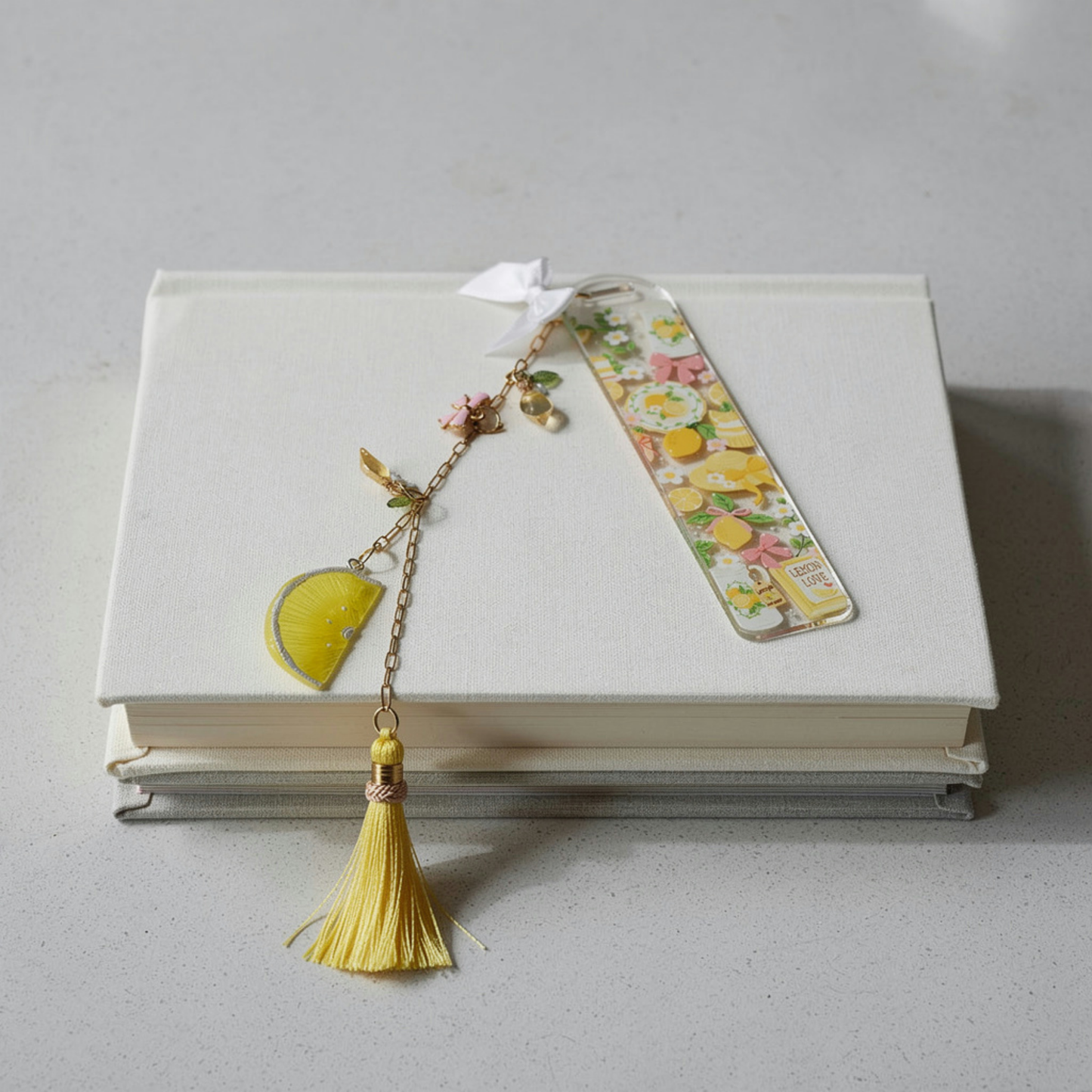 Lemon Bookmark with Charm. Lemon Lover Bookmark Gift. Lemon Tea Acrylic Bookmark with Charm. Lemon Acrylic Bookmark with Charms