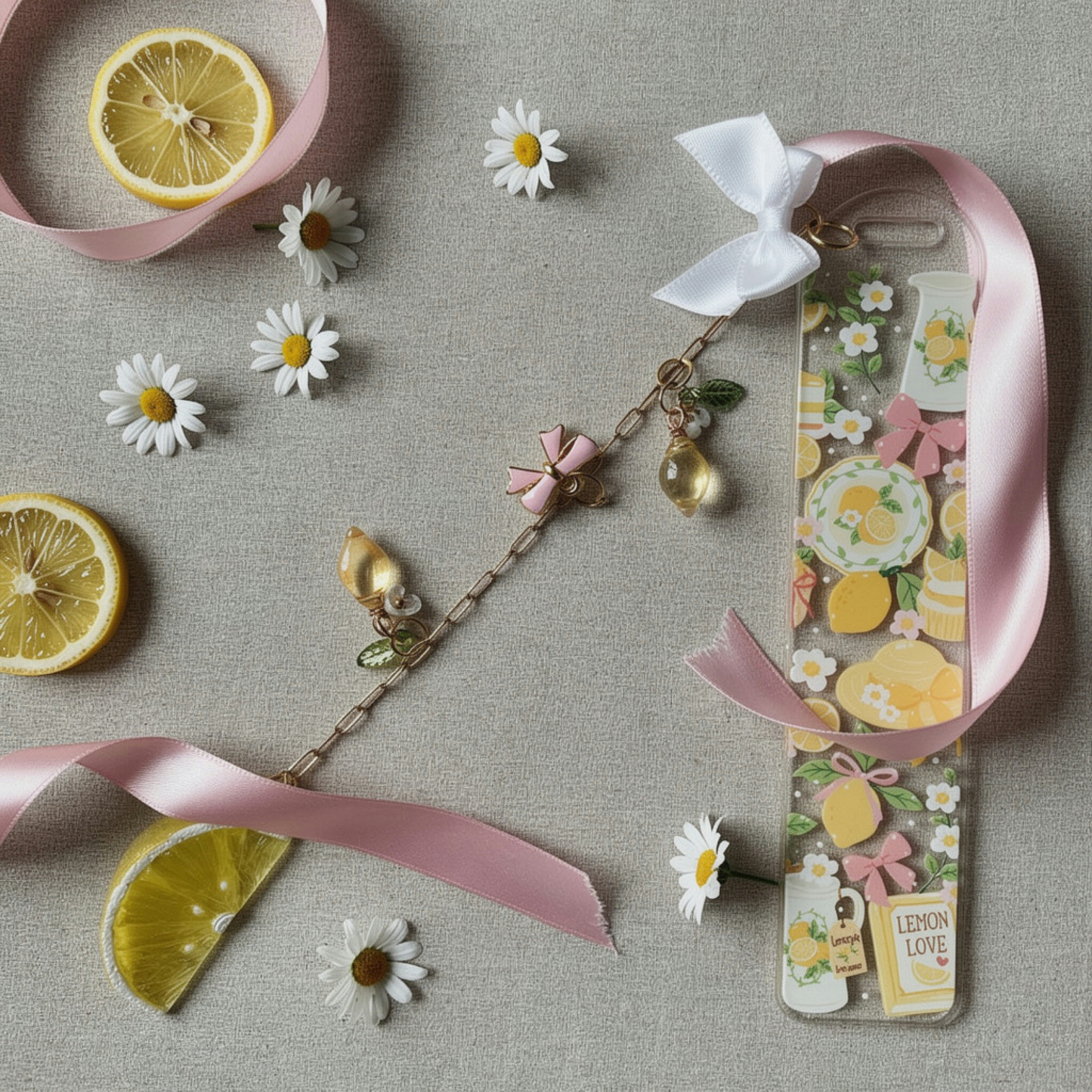 Lemon Bookmark with Charm. Lemon Lover Bookmark Gift. Lemon Tea Acrylic Bookmark with Charm. Lemon Acrylic Bookmark with Charms
