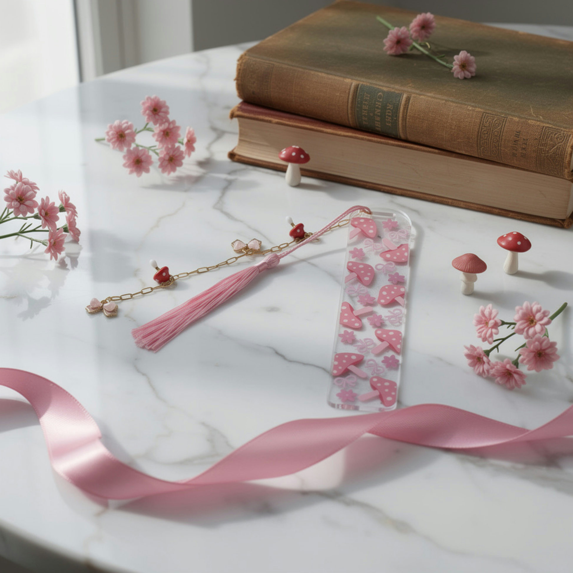 Pink Mushroom Bookmark. Mushroom Acrylic Bookmark. Mushroom Bookmark for Book Lovers. Mushroom Lover Bookmark Gift. Mushrooms Bookmark