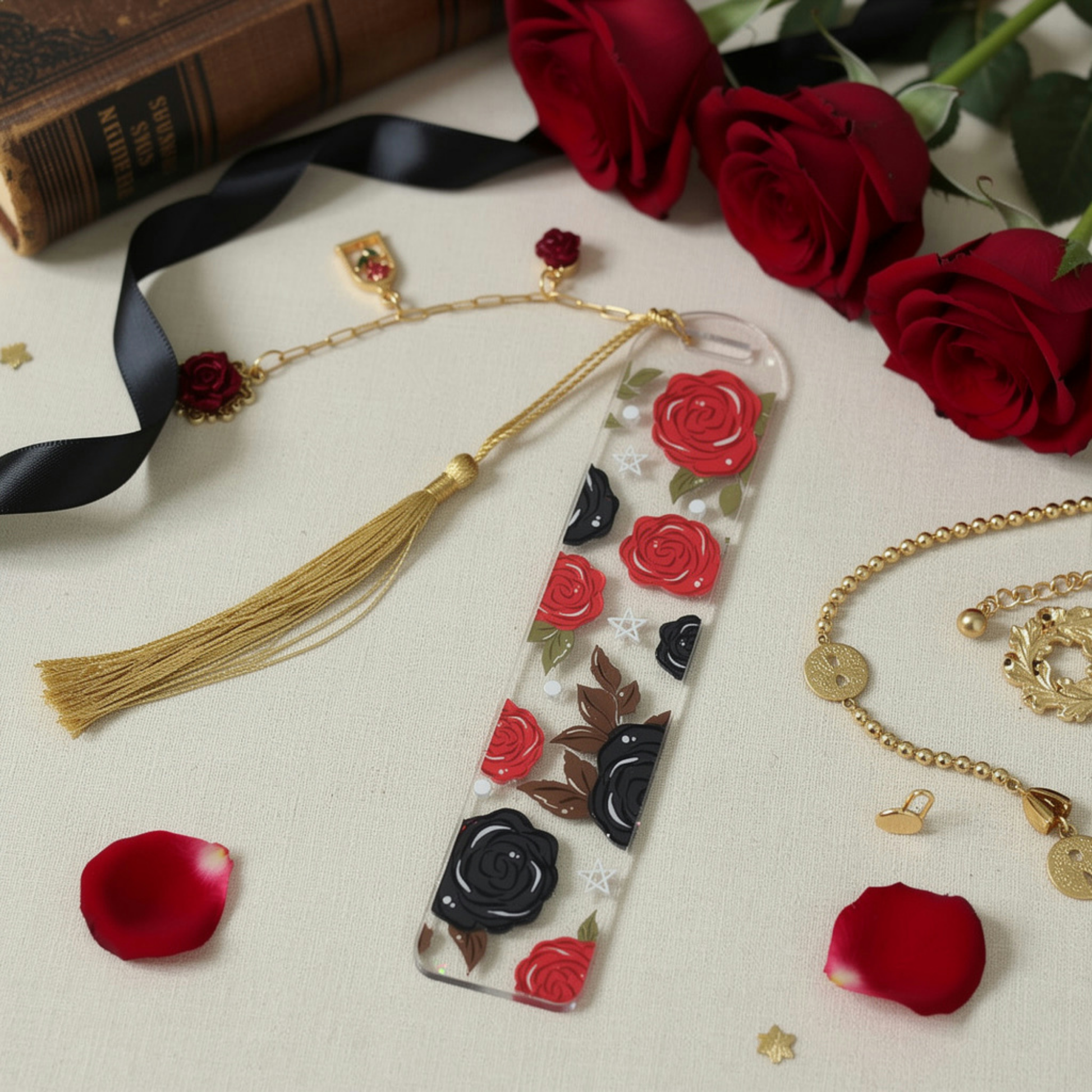 Dark Romance Bookmark. Gothic Rose Bookmark. Black & Red Rose Bookmark. Dark Romance Reader Bookmark. Gothic Romance Bookmark Dark Floral
