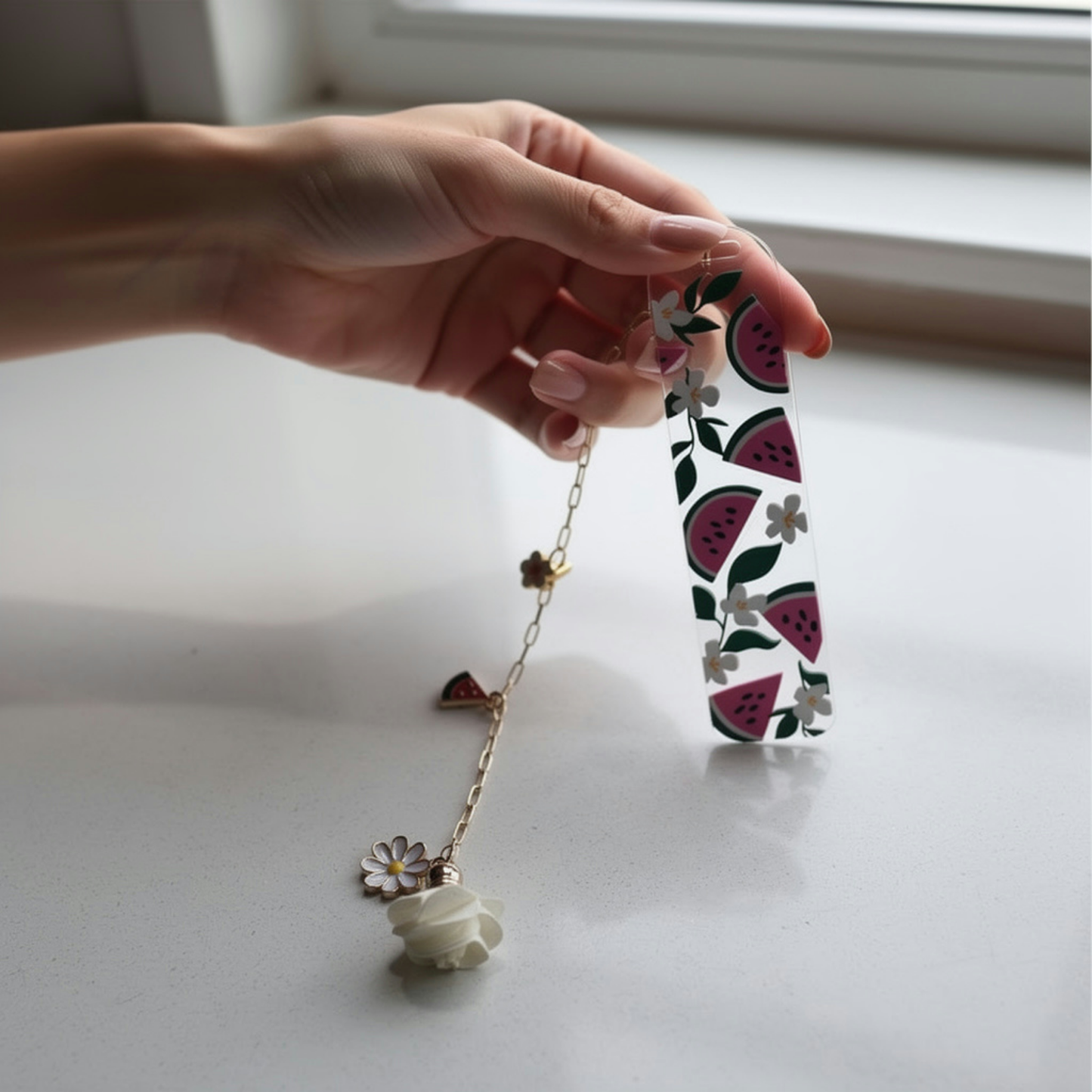 Watermelon Bookmark. Watermelon Acrylic Bookmark with Charms. Watermelon Bookmark for Book Lovers. Watermelon Lover Bookmark Gift